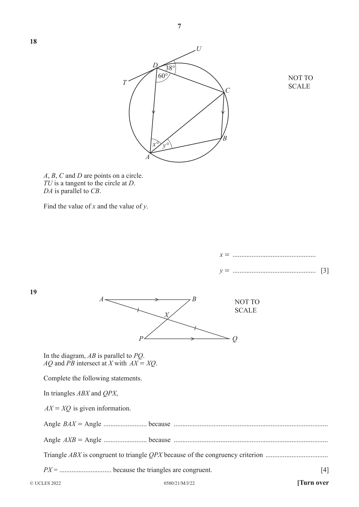Cambridge IGCSE Mathematics 0580 2022 May/June Paper 2 · Variant 1 question paper, page 7 of 12