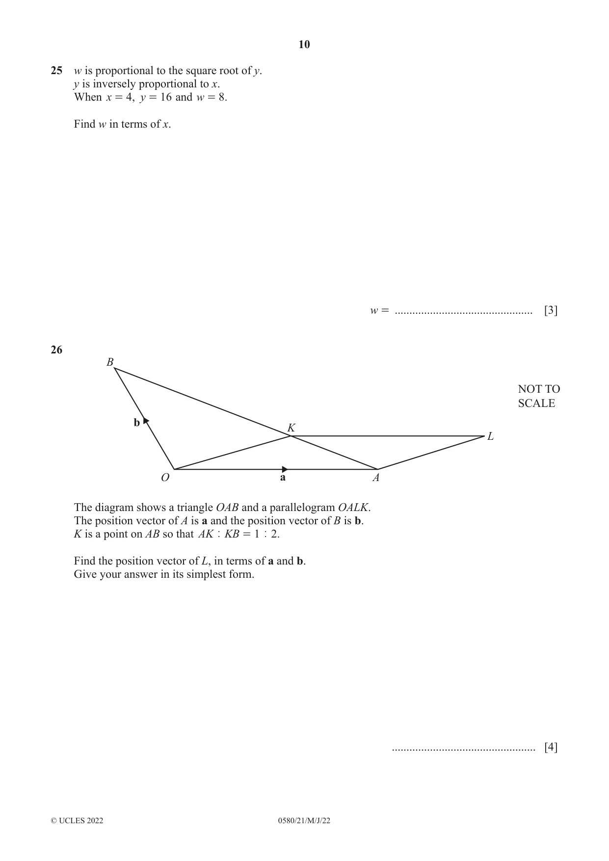 Cambridge IGCSE Mathematics 0580 2022 May/June Paper 2 · Variant 1 question paper, page 10 of 12