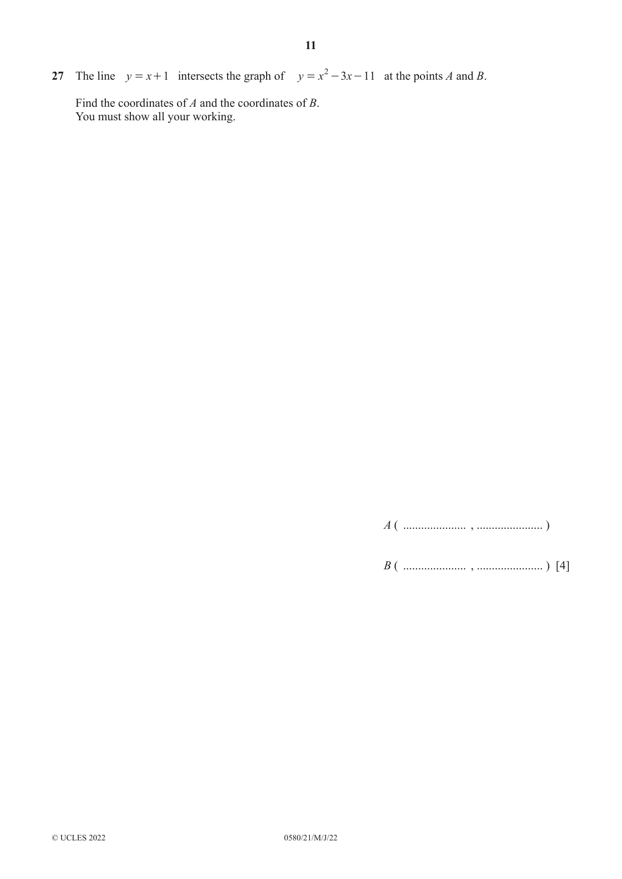 Cambridge IGCSE Mathematics 0580 2022 May/June Paper 2 · Variant 1 question paper, page 11 of 12