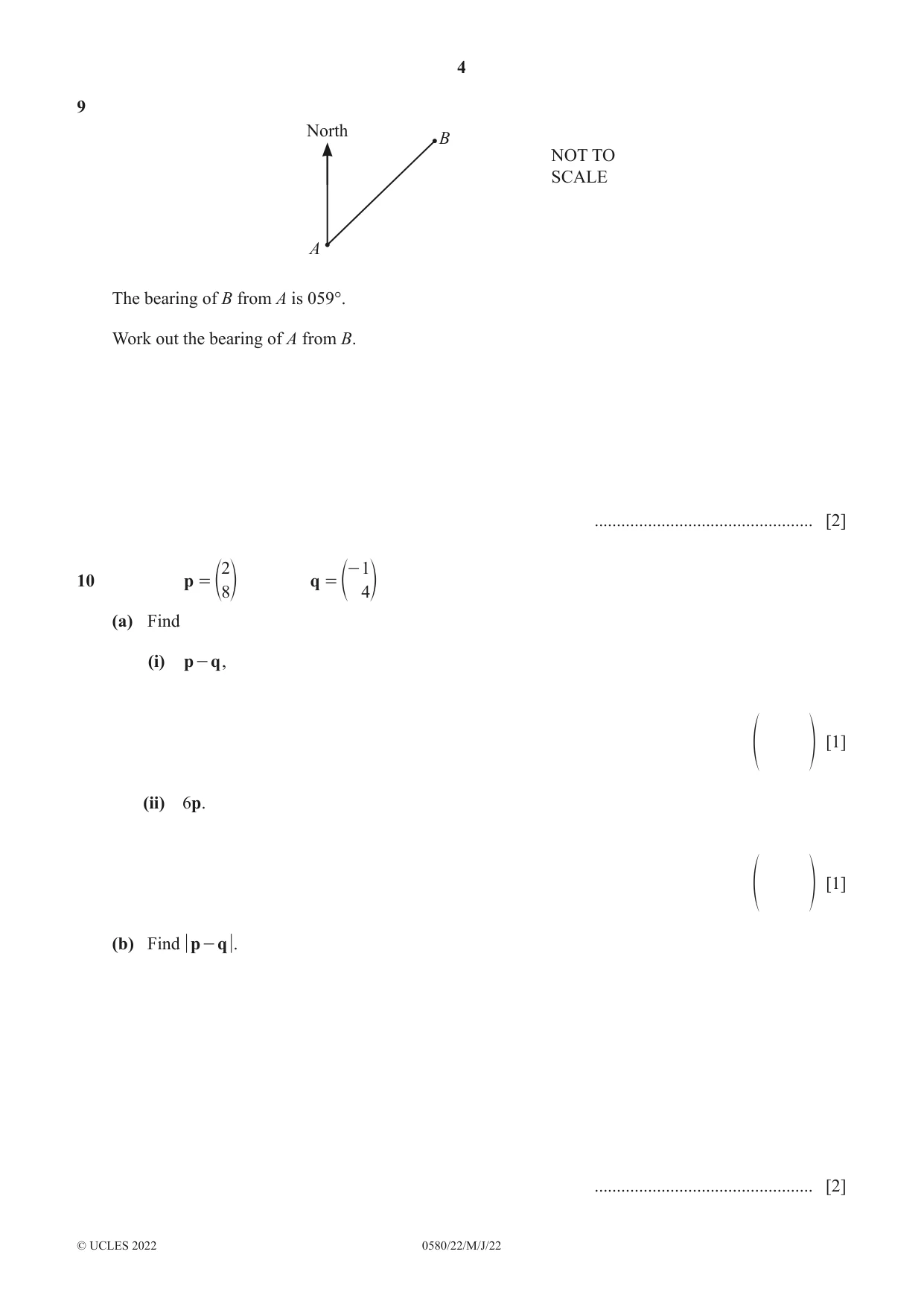 Cambridge IGCSE Mathematics 0580 2022 May/June Paper 2 · Variant 2 question paper, page 4 of 12