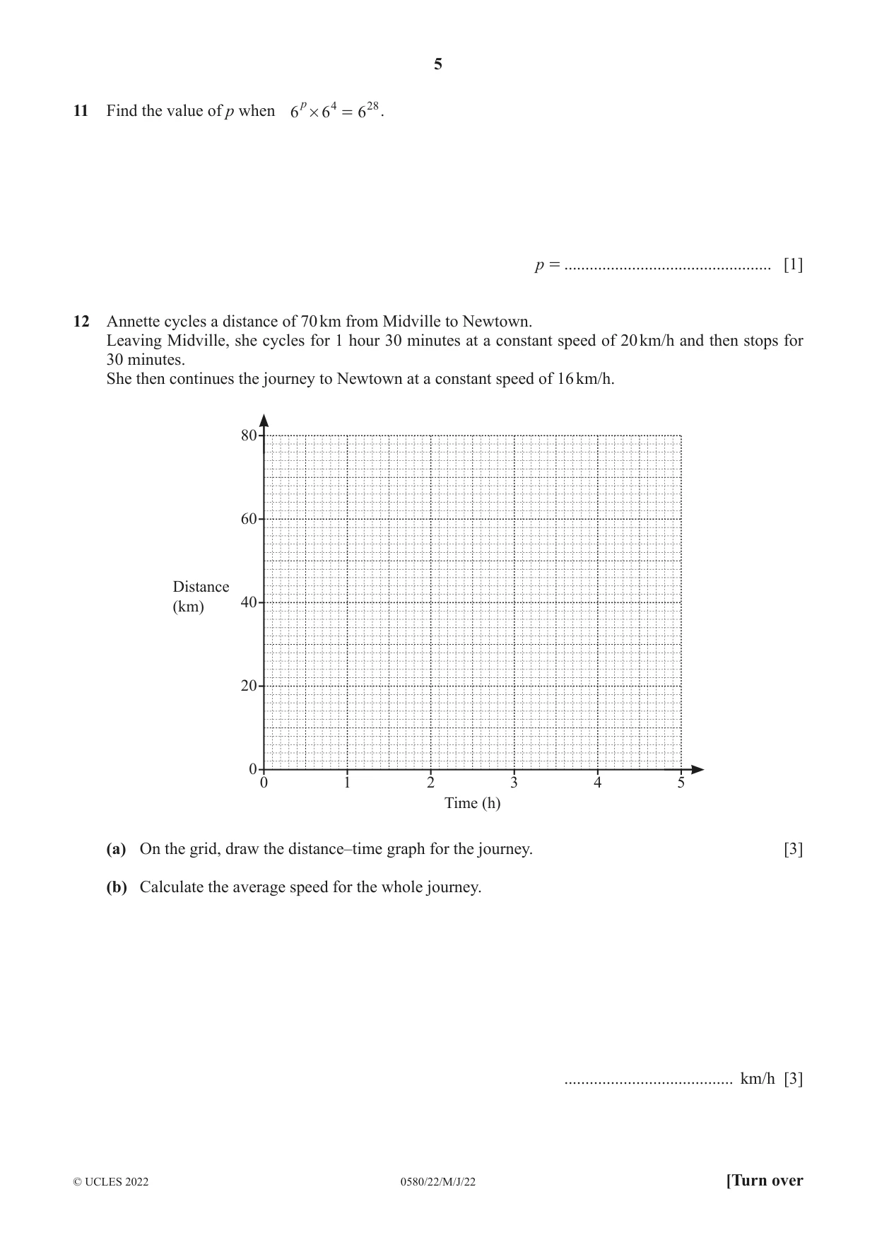 Cambridge IGCSE Mathematics 0580 2022 May/June Paper 2 · Variant 2 question paper, page 5 of 12