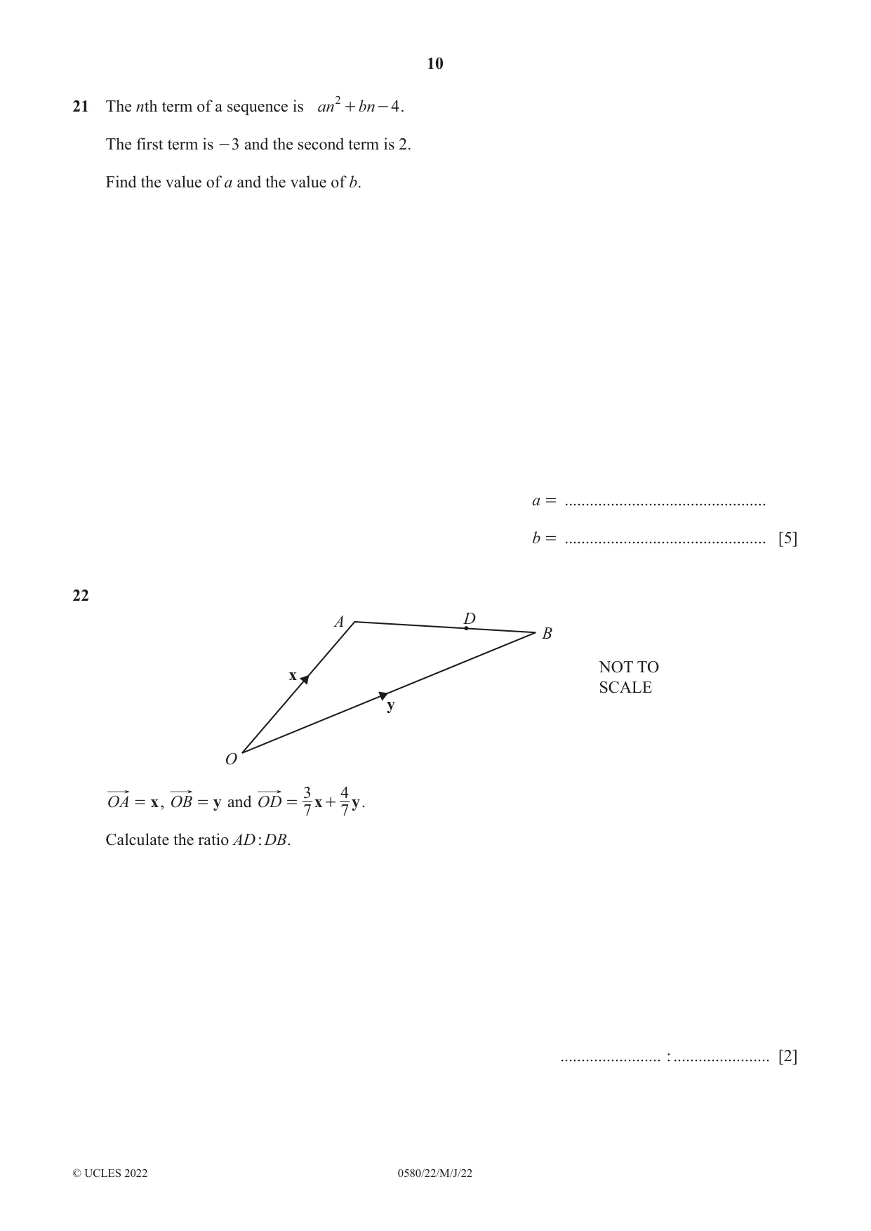 Cambridge IGCSE Mathematics 0580 2022 May/June Paper 2 · Variant 2 question paper, page 10 of 12