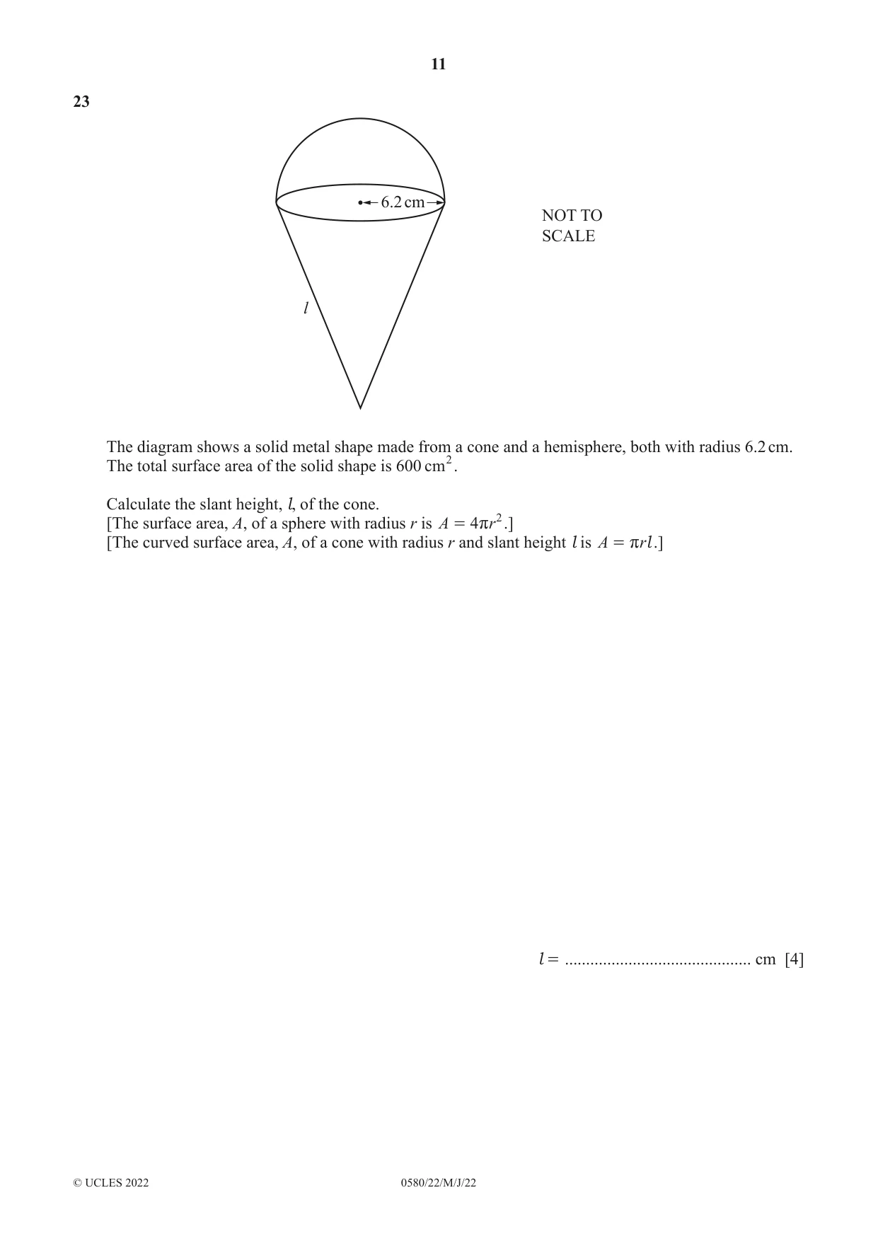 Cambridge IGCSE Mathematics 0580 2022 May/June Paper 2 · Variant 2 question paper, page 11 of 12