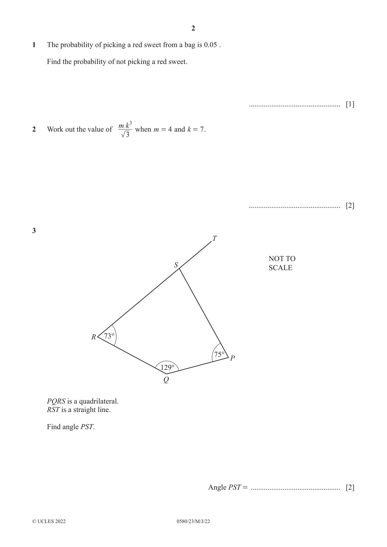 Cambridge IGCSE Mathematics 0580 2022 May/June Paper 2 · Variant 3 question paper, page 2 of 16