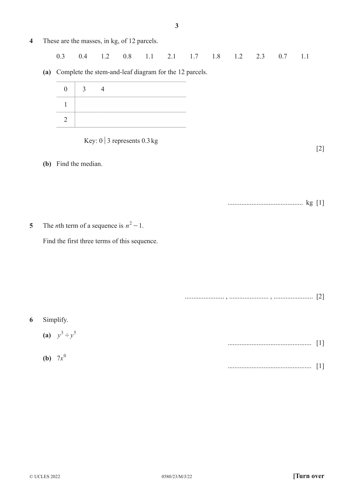 Cambridge IGCSE Mathematics 0580 2022 May/June Paper 2 · Variant 3 question paper, page 3 of 16