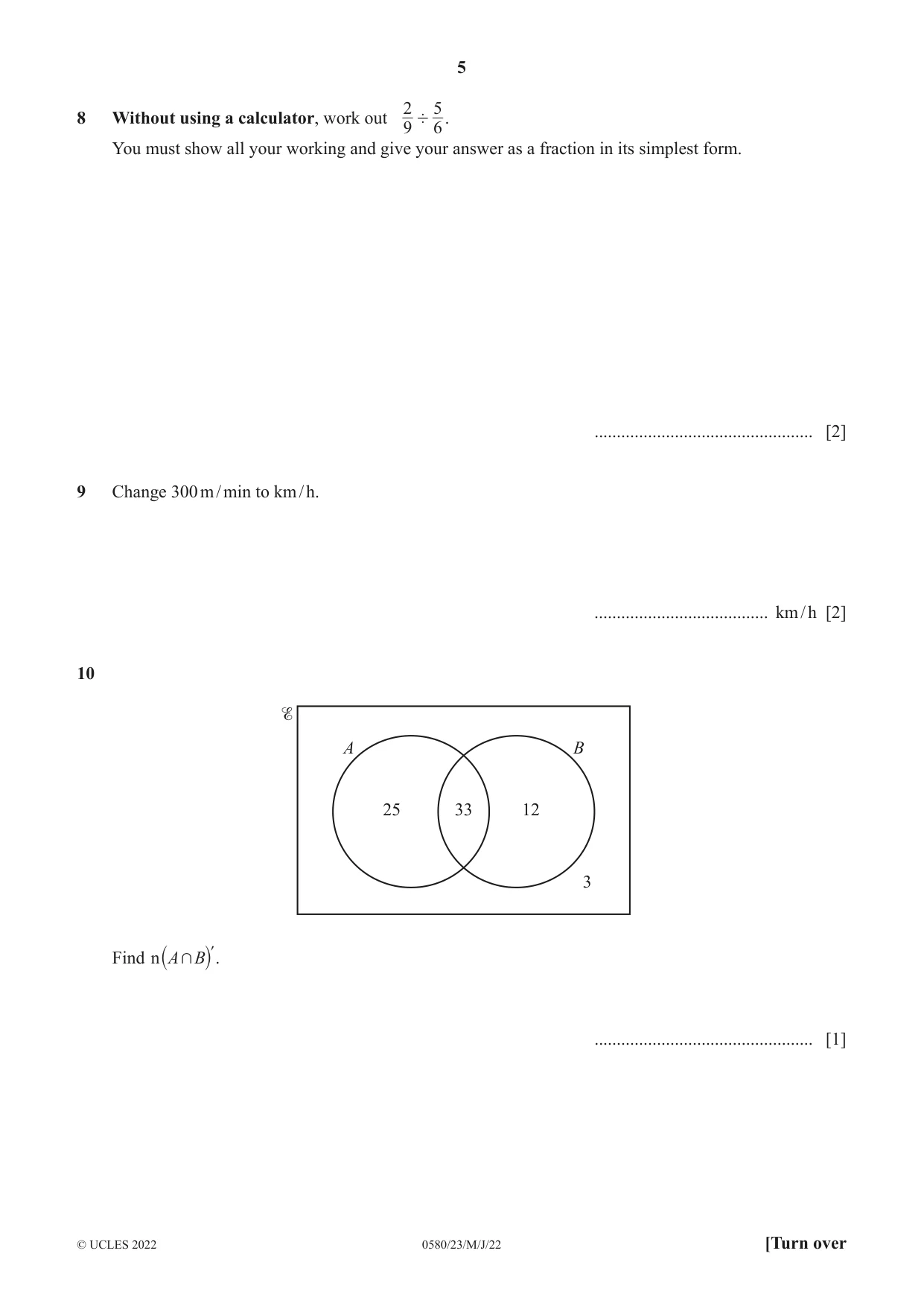 Cambridge IGCSE Mathematics 0580 2022 May/June Paper 2 · Variant 3 question paper, page 5 of 16