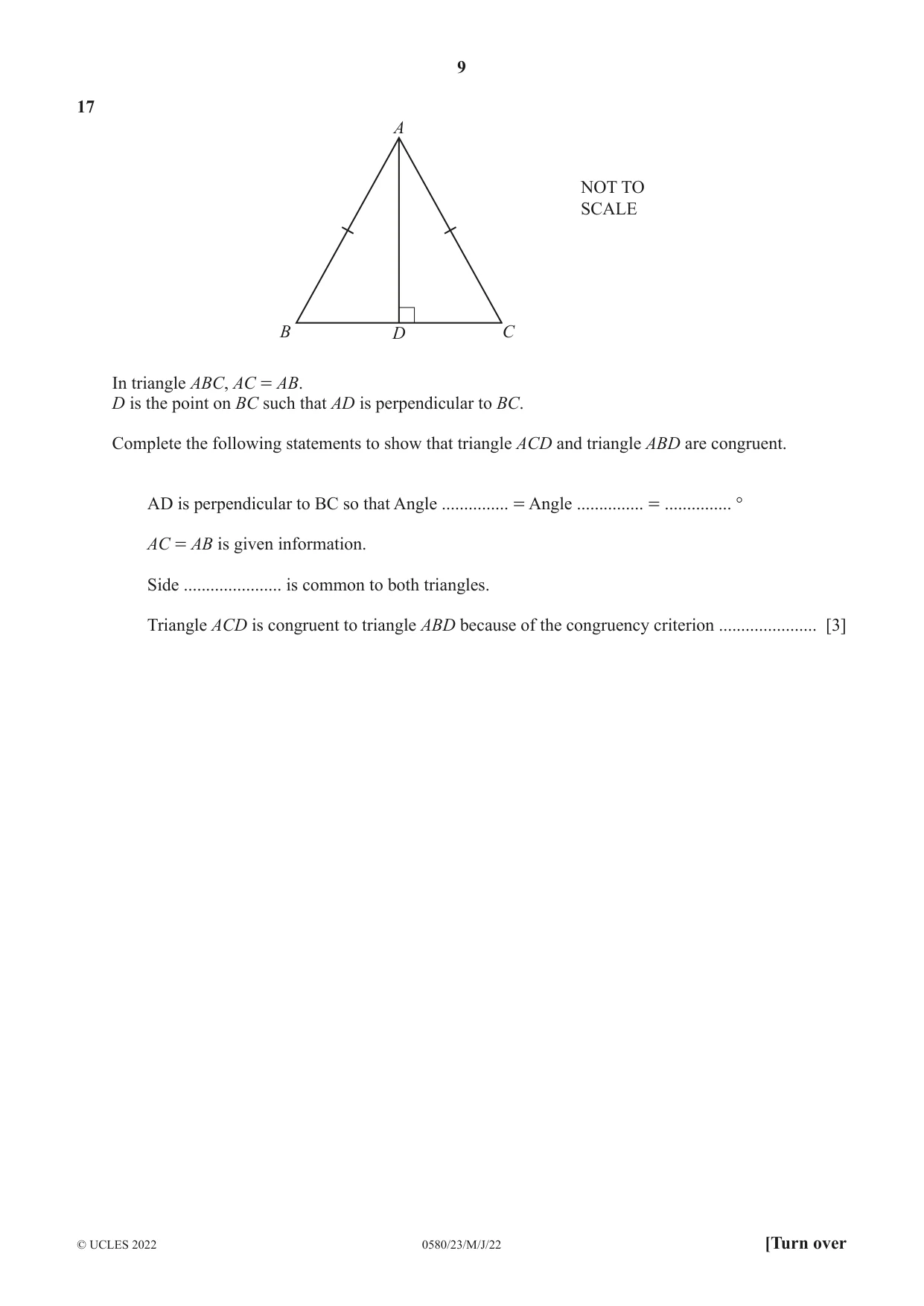 Cambridge IGCSE Mathematics 0580 2022 May/June Paper 2 · Variant 3 question paper, page 9 of 16