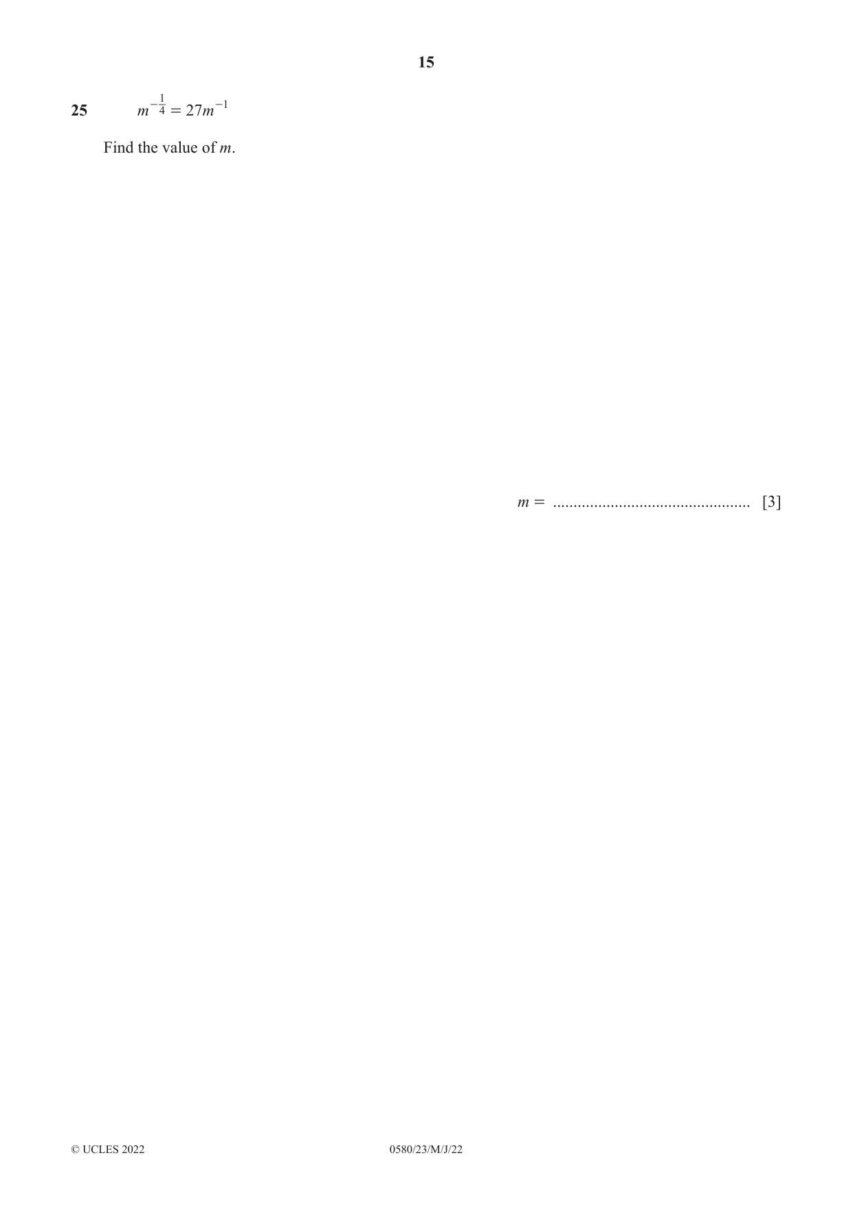 Cambridge IGCSE Mathematics 0580 2022 May/June Paper 2 · Variant 3 question paper, page 15 of 16