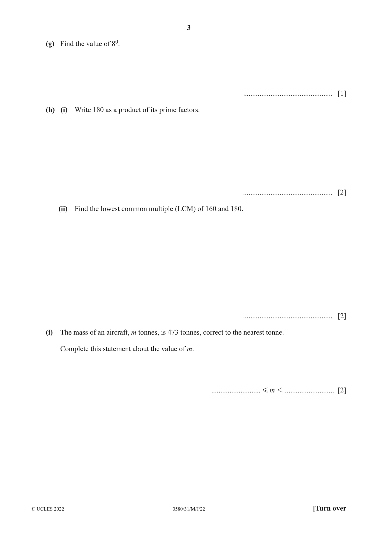 Cambridge IGCSE Mathematics 0580 2022 May/June Paper 3 · Variant 1 question paper, page 3 of 20