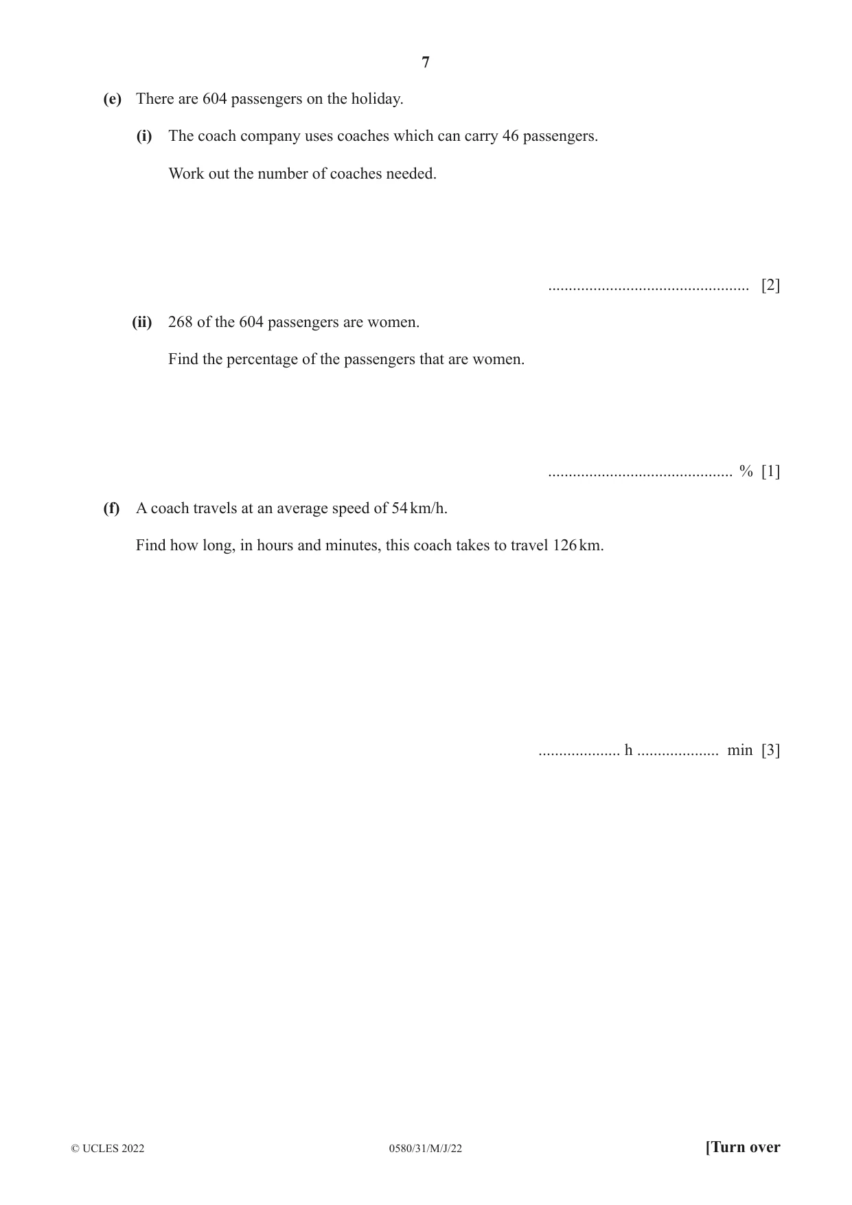 Cambridge IGCSE Mathematics 0580 2022 May/June Paper 3 · Variant 1 question paper, page 7 of 20