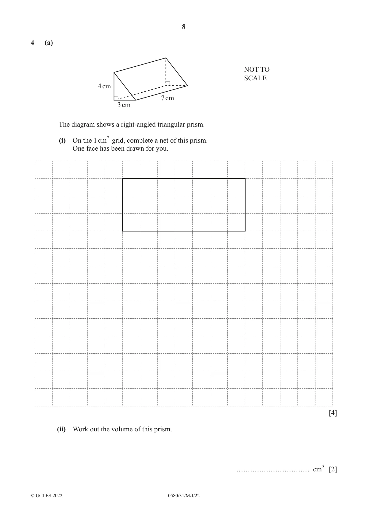 Cambridge IGCSE Mathematics 0580 2022 May/June Paper 3 · Variant 1 question paper, page 8 of 20