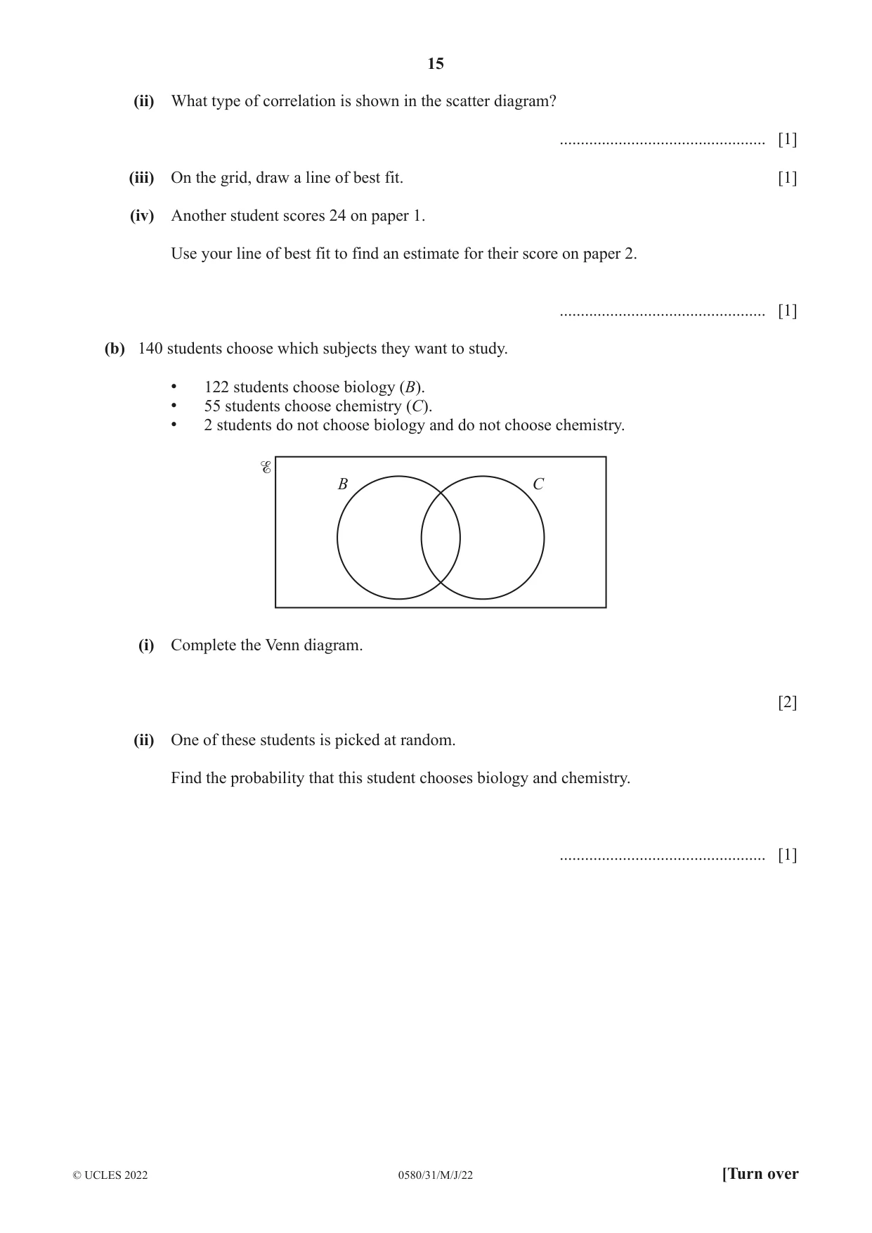 Cambridge IGCSE Mathematics 0580 2022 May/June Paper 3 · Variant 1 question paper, page 15 of 20