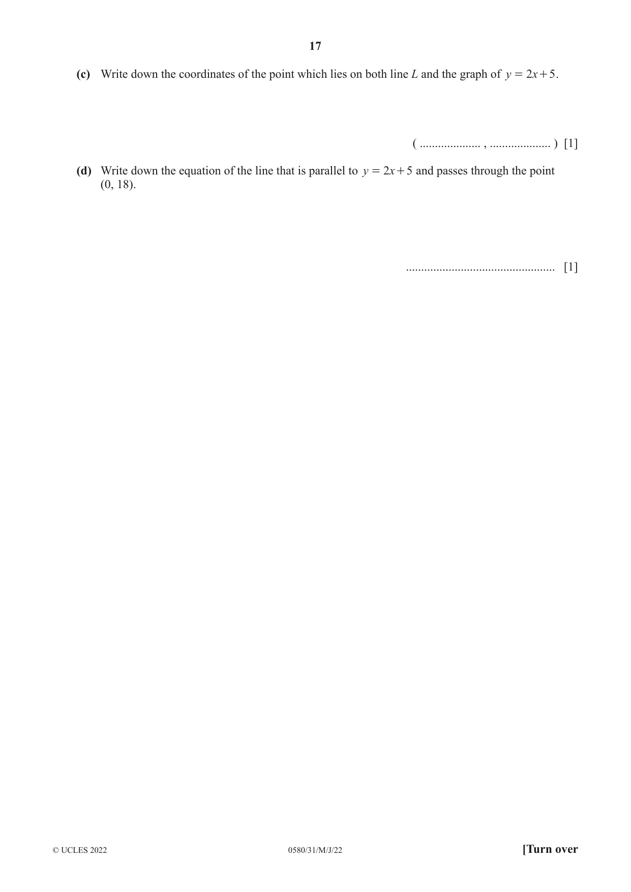 Cambridge IGCSE Mathematics 0580 2022 May/June Paper 3 · Variant 1 question paper, page 17 of 20