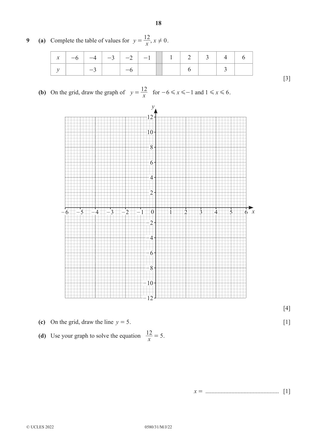 Cambridge IGCSE Mathematics 0580 2022 May/June Paper 3 · Variant 1 question paper, page 18 of 20