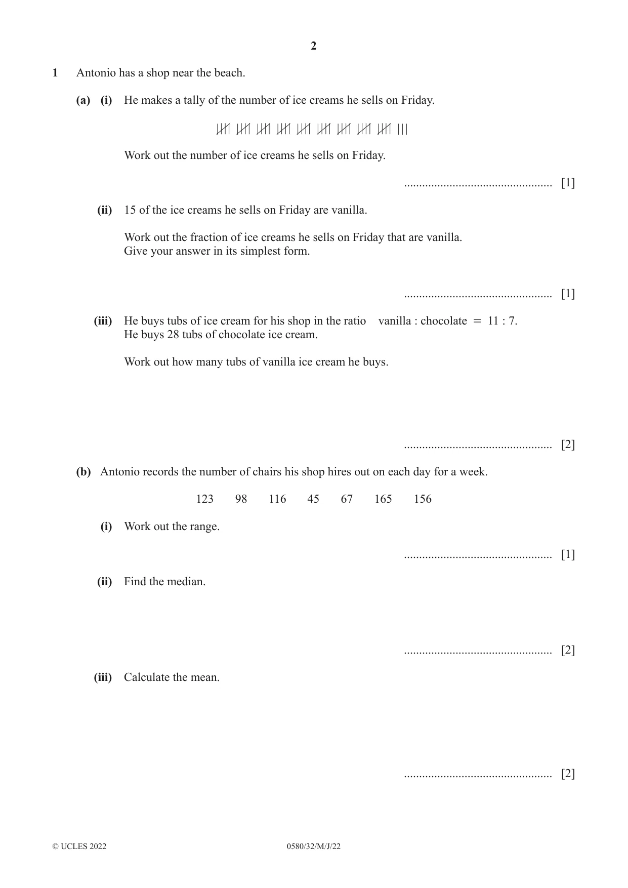 Cambridge IGCSE Mathematics 0580 2022 May/June Paper 3 · Variant 2 question paper, page 2 of 20