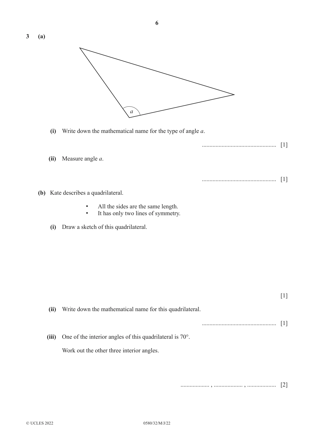 Cambridge IGCSE Mathematics 0580 2022 May/June Paper 3 · Variant 2 question paper, page 6 of 20