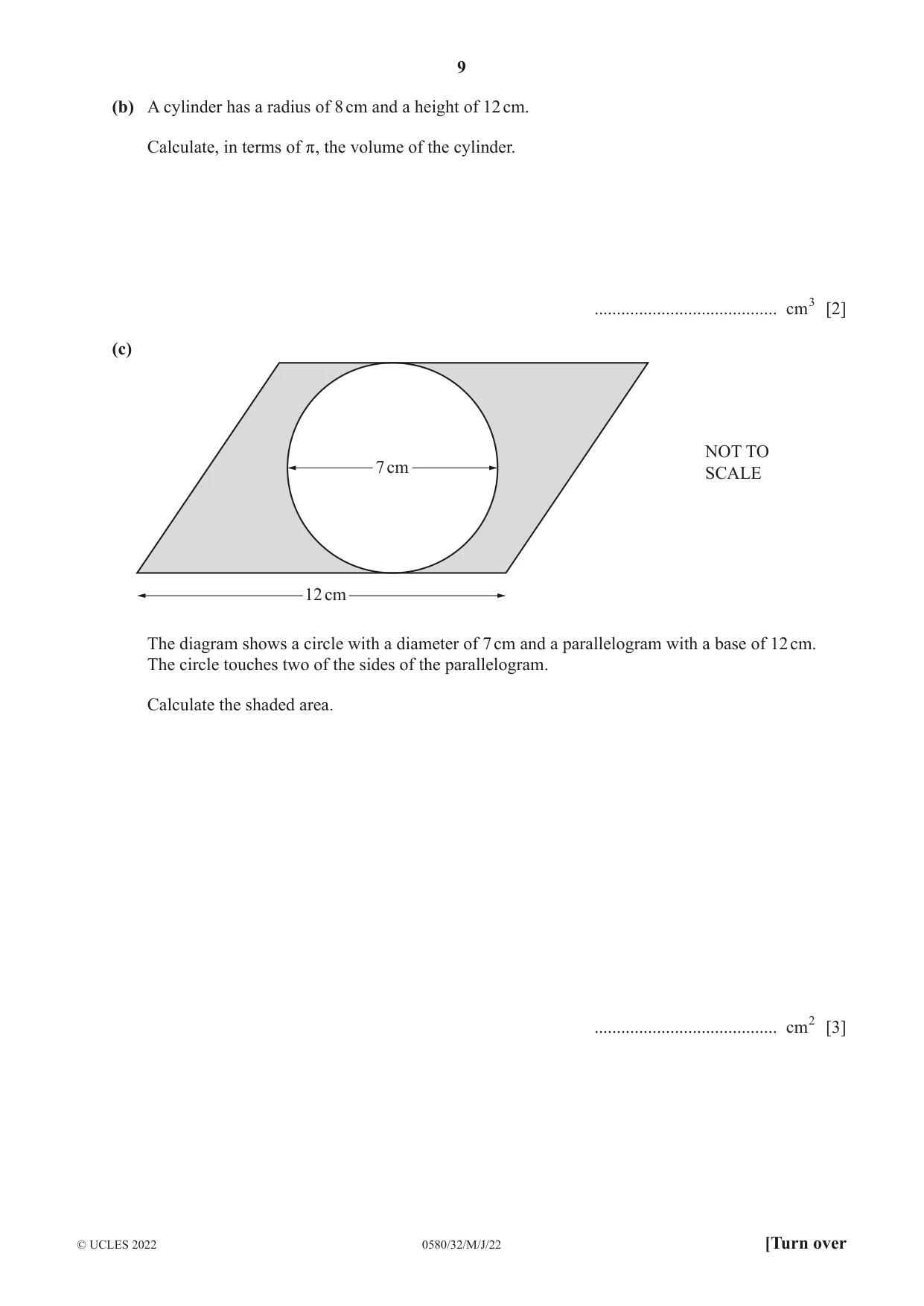 Cambridge IGCSE Mathematics 0580 2022 May/June Paper 3 · Variant 2 question paper, page 9 of 20