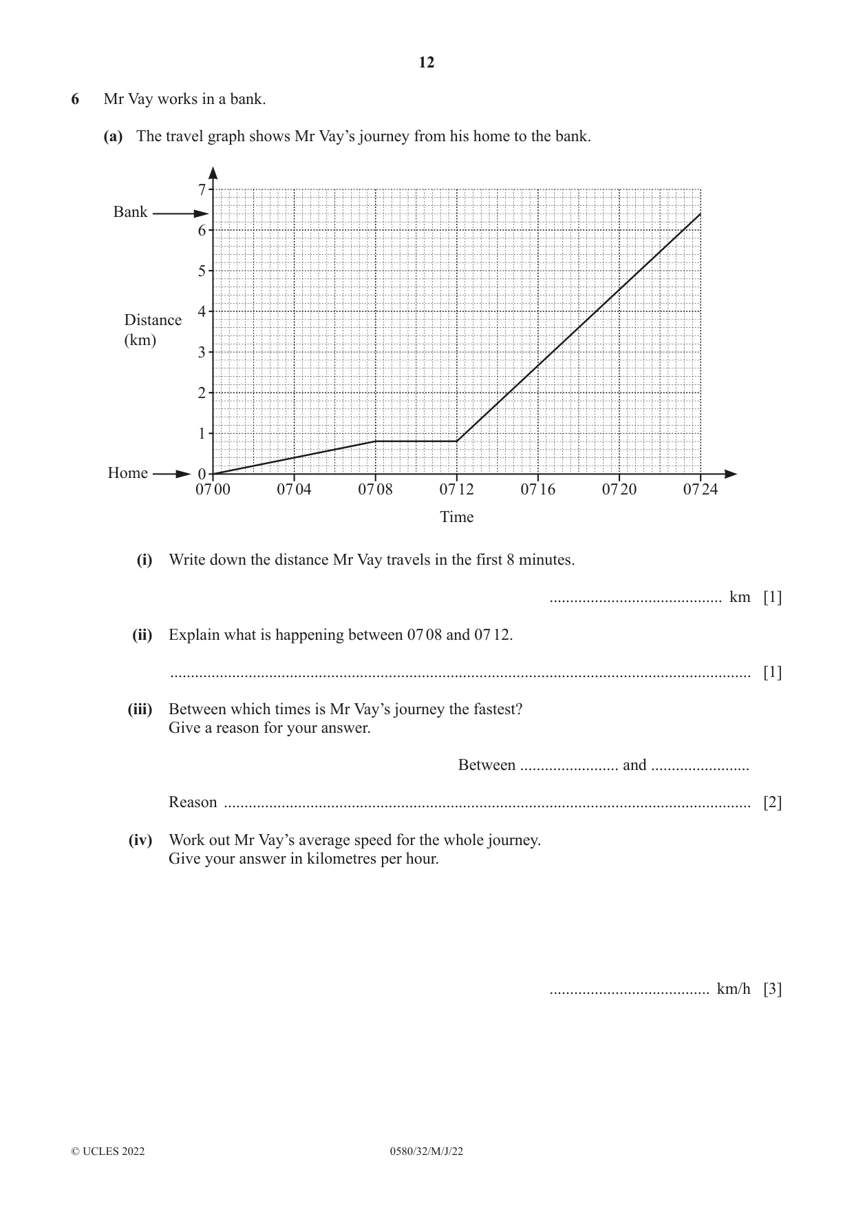 Cambridge IGCSE Mathematics 0580 2022 May/June Paper 3 · Variant 2 question paper, page 12 of 20