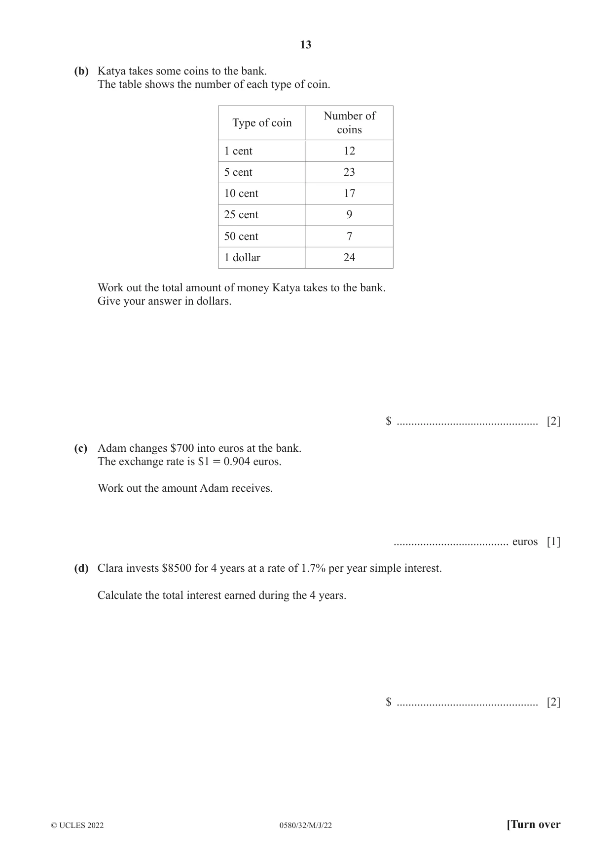Cambridge IGCSE Mathematics 0580 2022 May/June Paper 3 · Variant 2 question paper, page 13 of 20