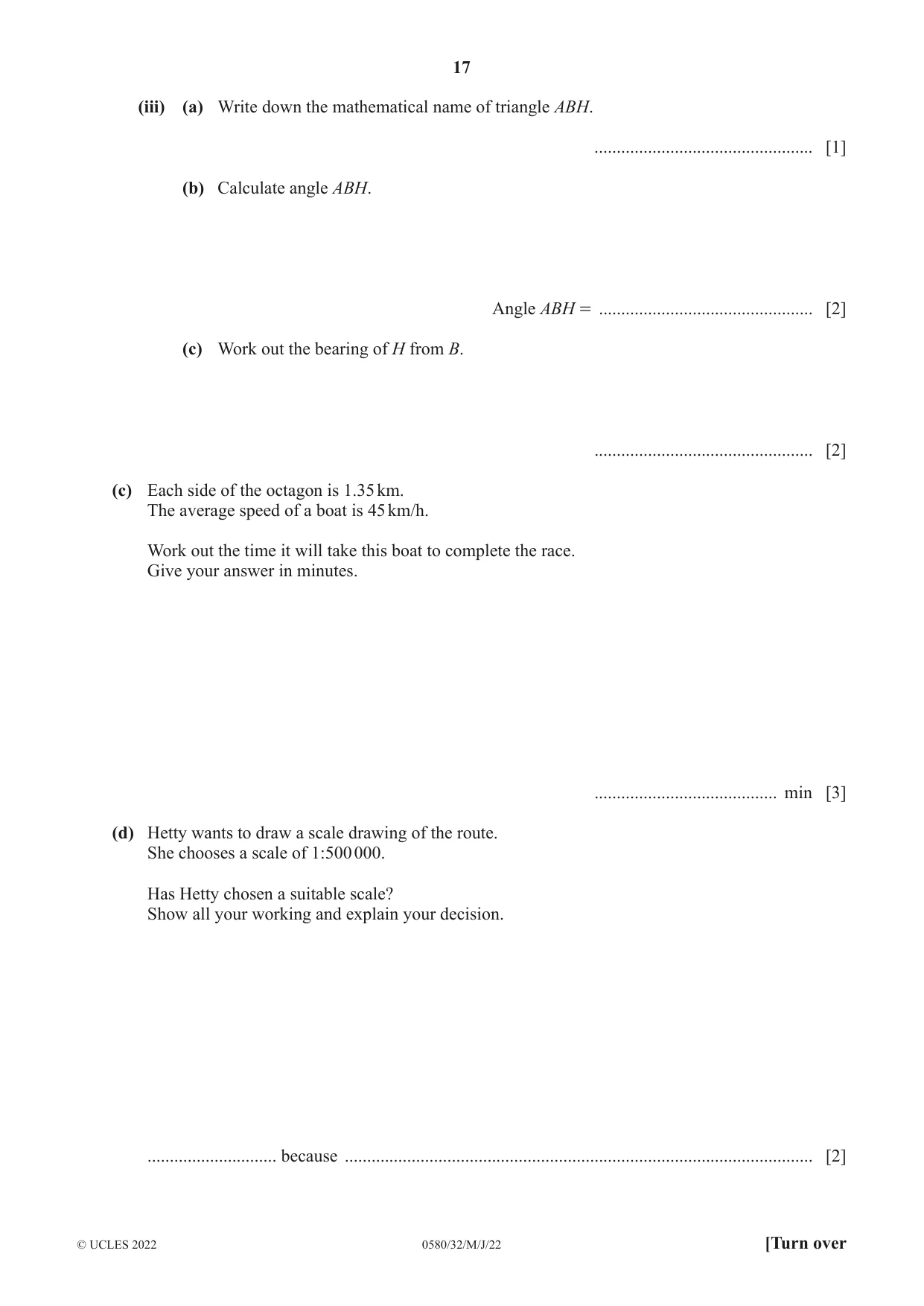 Cambridge IGCSE Mathematics 0580 2022 May/June Paper 3 · Variant 2 question paper, page 17 of 20