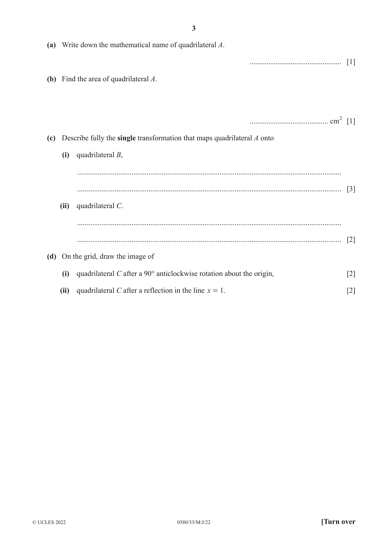 Cambridge IGCSE Mathematics 0580 2022 May/June Paper 3 · Variant 3 question paper, page 3 of 20