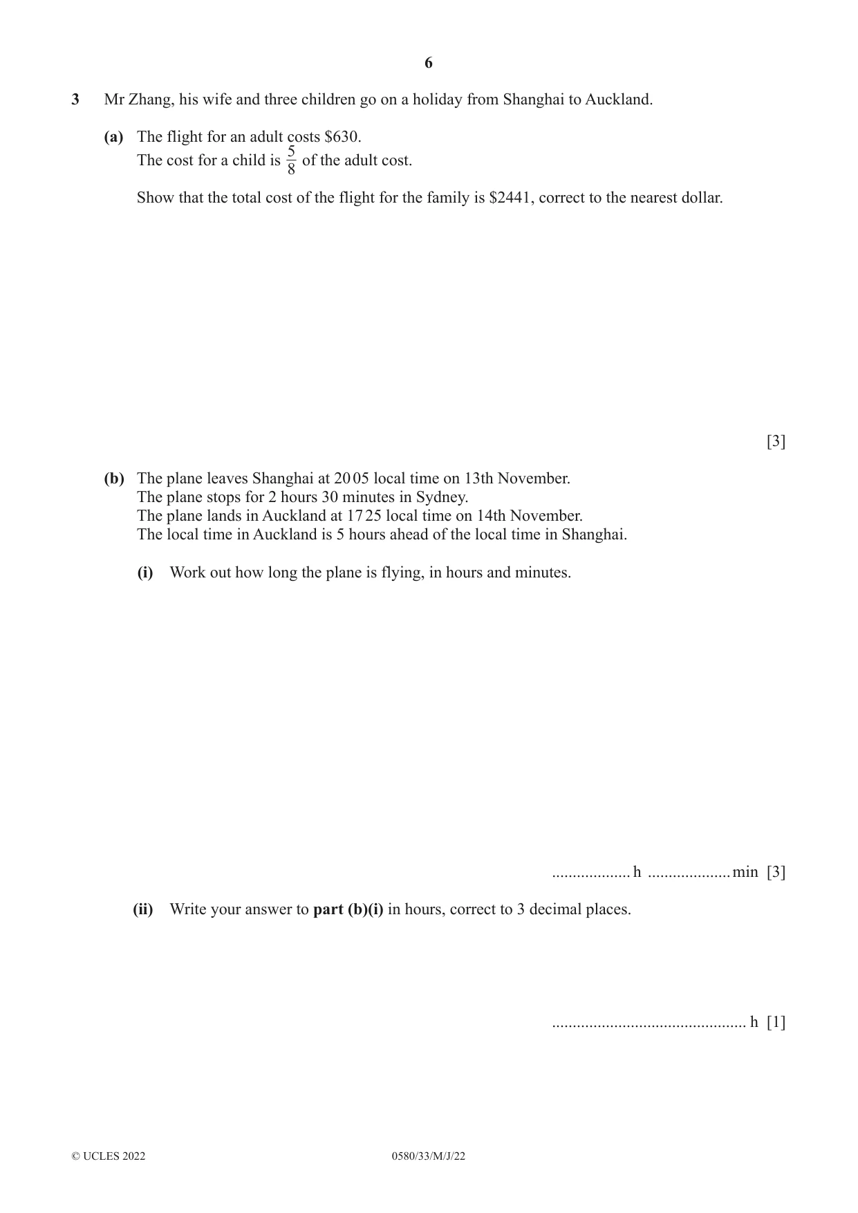 Cambridge IGCSE Mathematics 0580 2022 May/June Paper 3 · Variant 3 question paper, page 6 of 20