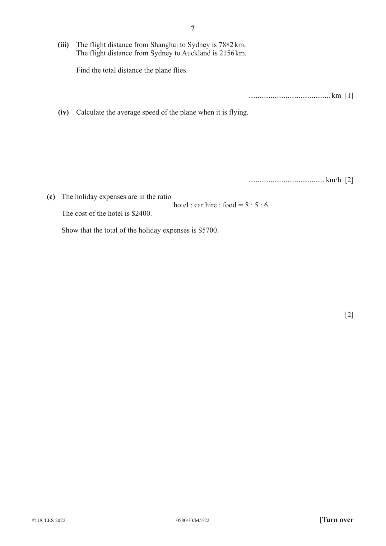 Cambridge IGCSE Mathematics 0580 2022 May/June Paper 3 · Variant 3 question paper, page 7 of 20