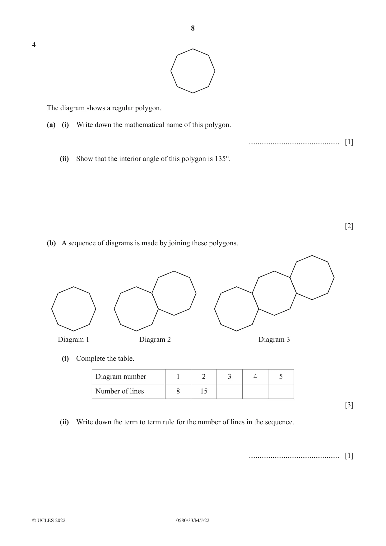 Cambridge IGCSE Mathematics 0580 2022 May/June Paper 3 · Variant 3 question paper, page 8 of 20