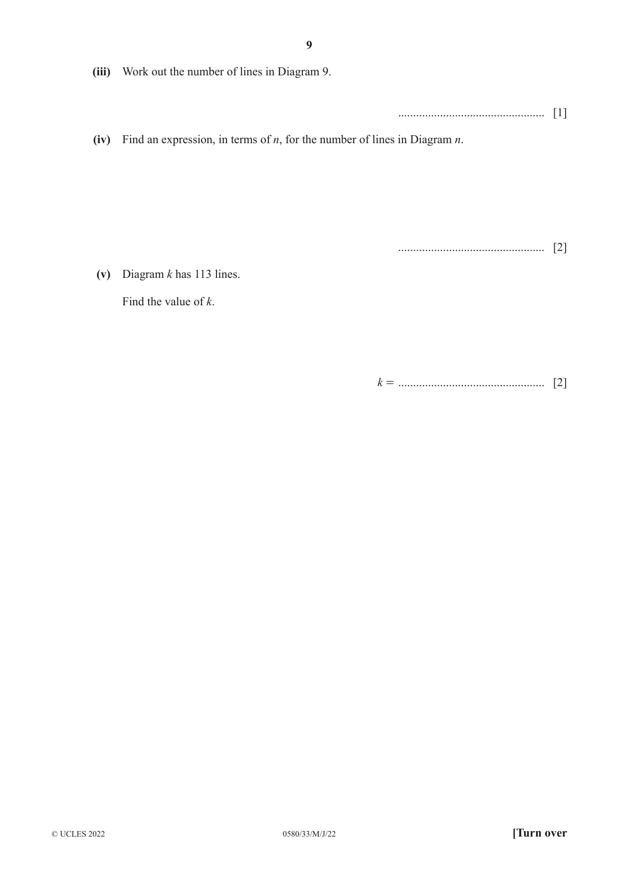 Cambridge IGCSE Mathematics 0580 2022 May/June Paper 3 · Variant 3 question paper, page 9 of 20