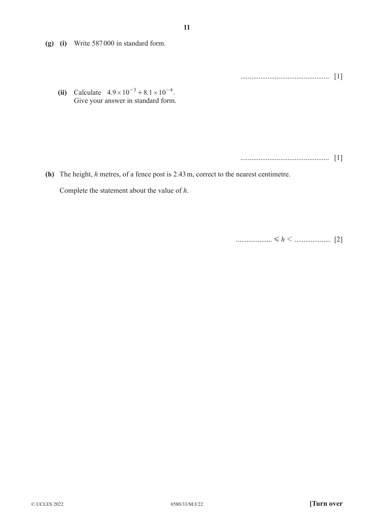 Cambridge IGCSE Mathematics 0580 2022 May/June Paper 3 · Variant 3 question paper, page 11 of 20