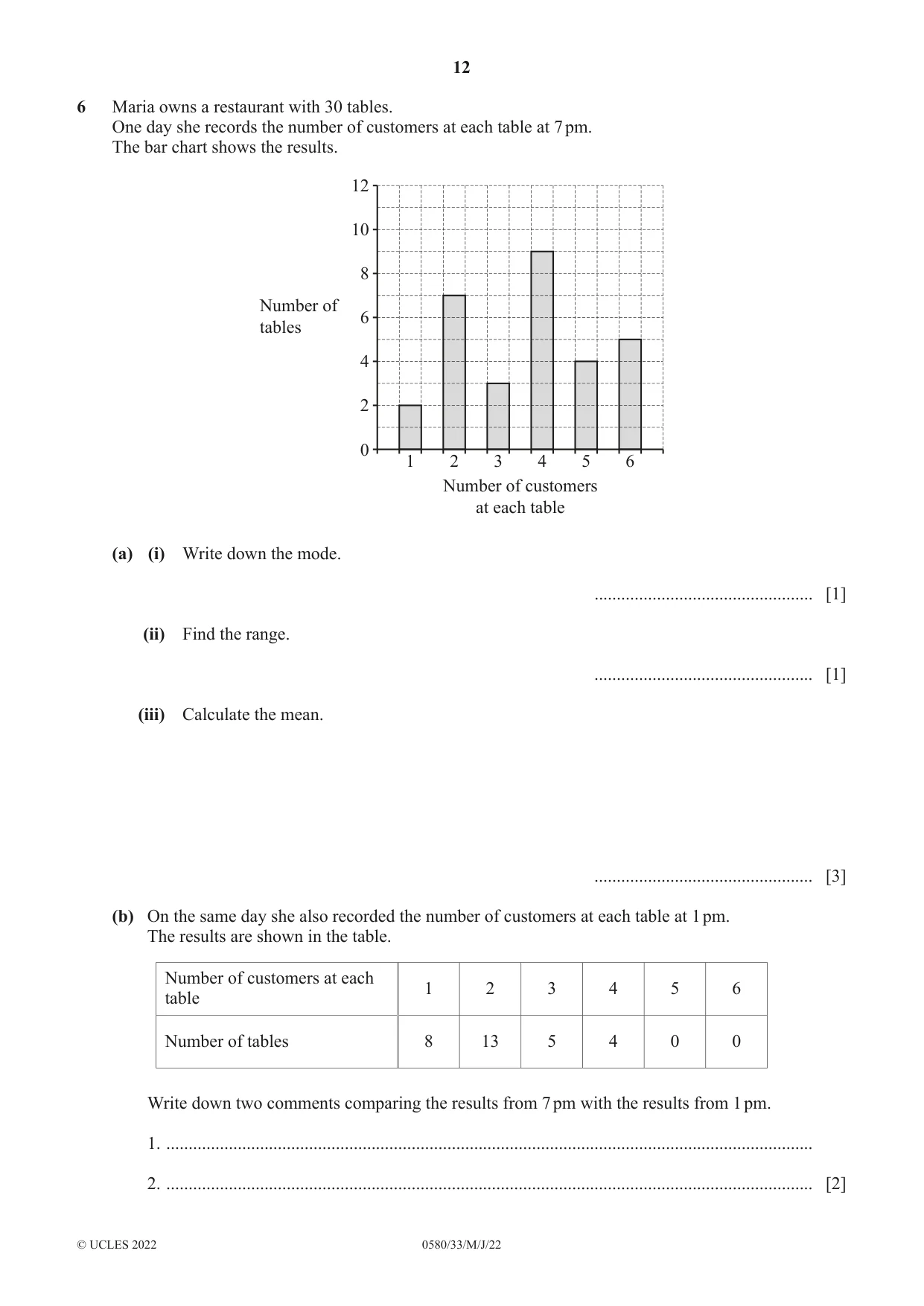 Cambridge IGCSE Mathematics 0580 2022 May/June Paper 3 · Variant 3 question paper, page 12 of 20