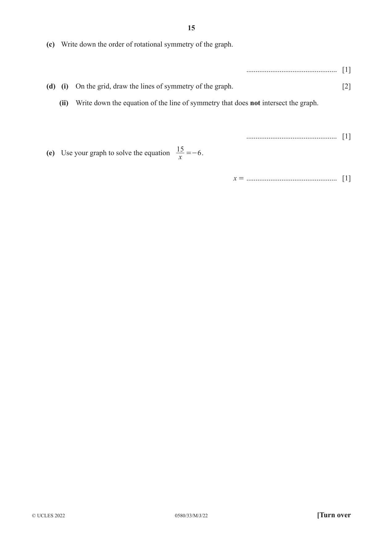 Cambridge IGCSE Mathematics 0580 2022 May/June Paper 3 · Variant 3 question paper, page 15 of 20