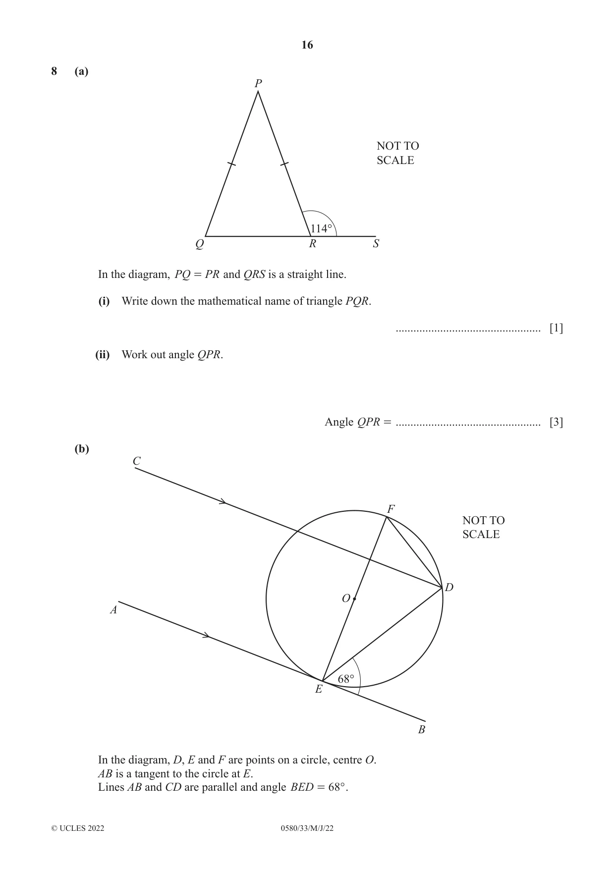 Cambridge IGCSE Mathematics 0580 2022 May/June Paper 3 · Variant 3 question paper, page 16 of 20