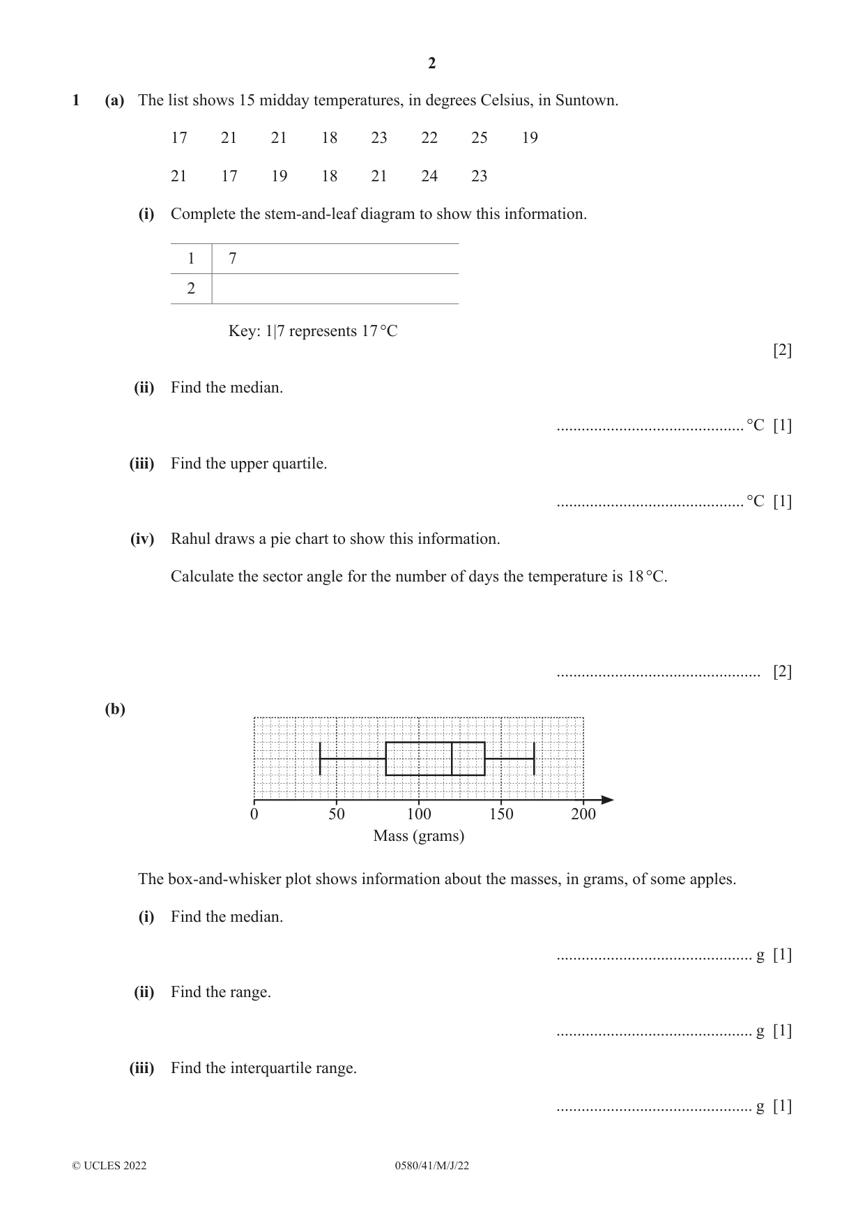 Cambridge IGCSE Mathematics 0580 2022 May/June Paper 4 · Variant 1 question paper, page 2 of 20