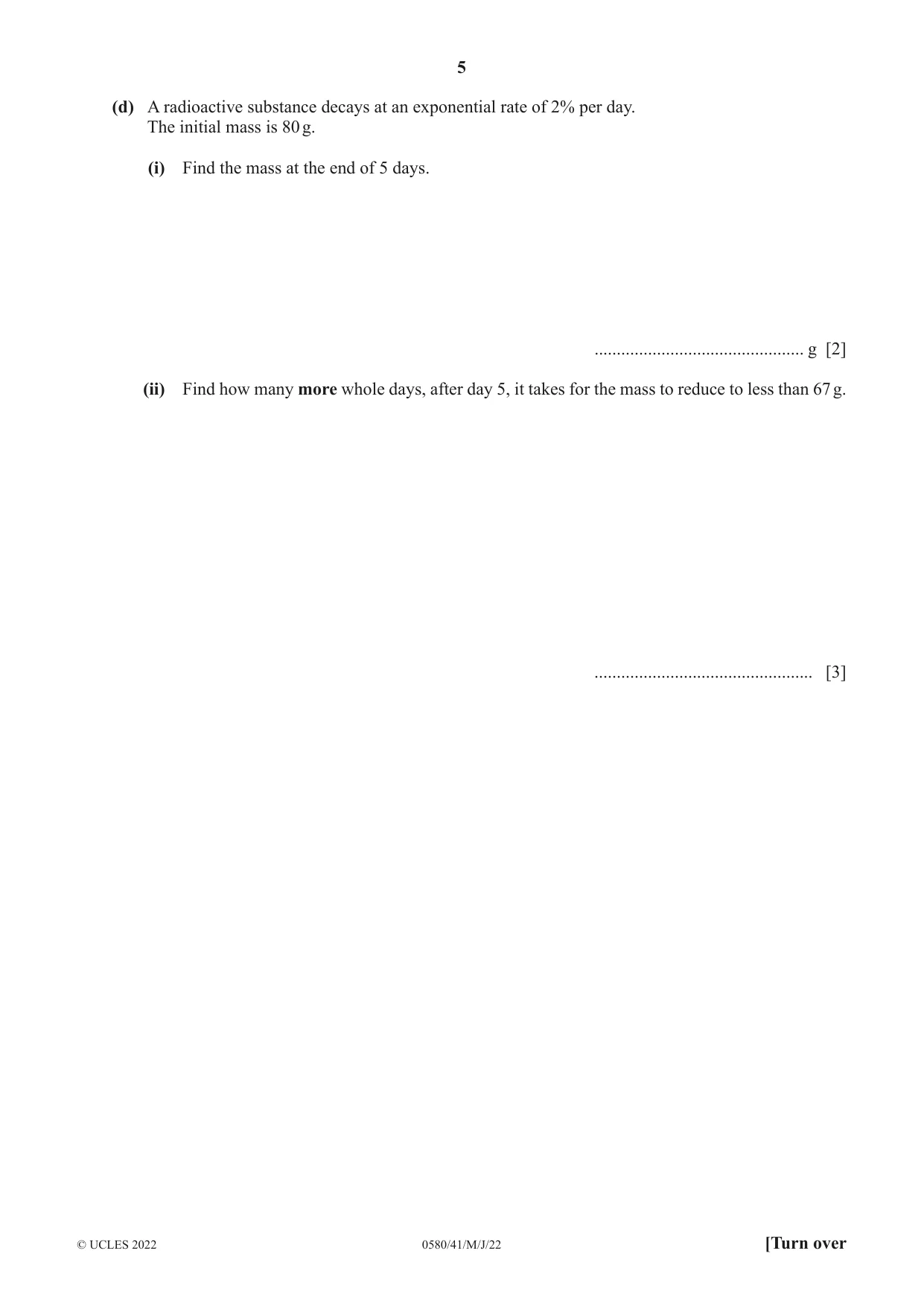 Cambridge IGCSE Mathematics 0580 2022 May/June Paper 4 · Variant 1 question paper, page 5 of 20