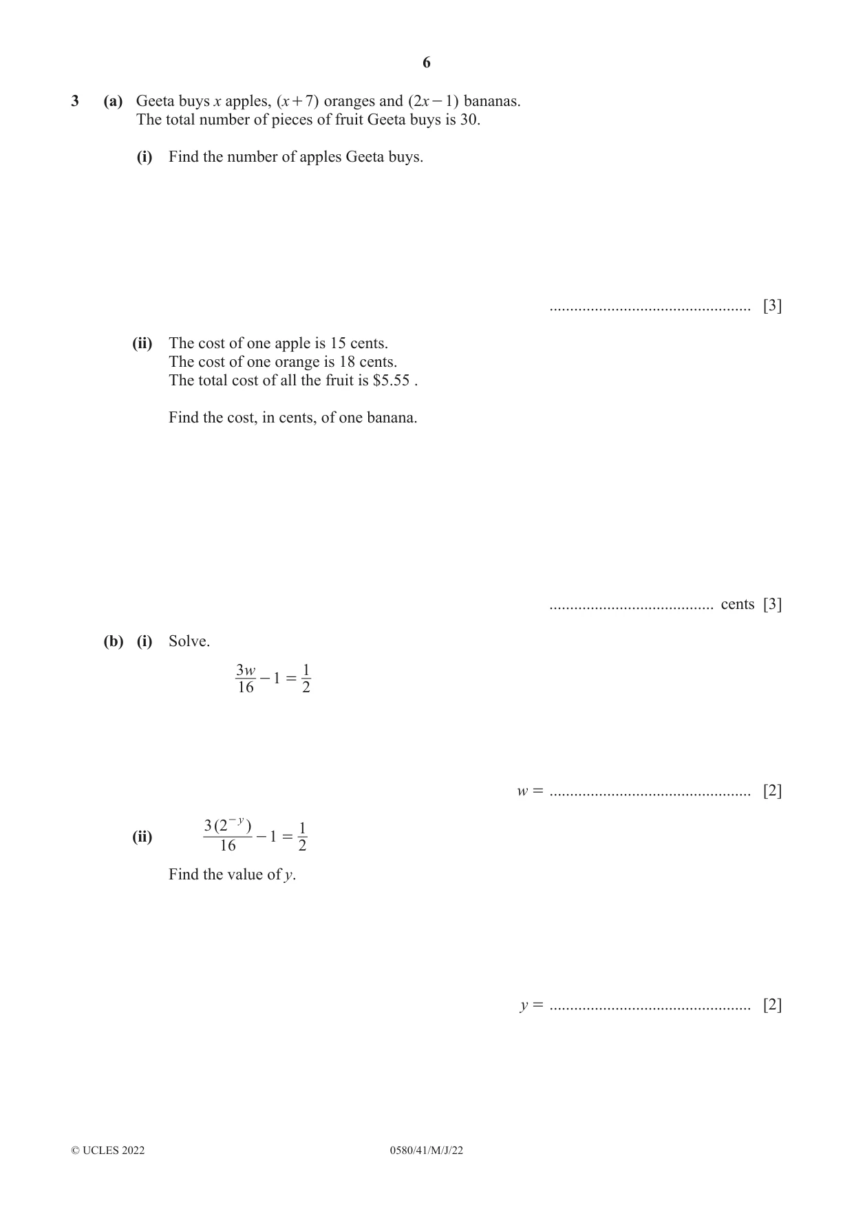 Cambridge IGCSE Mathematics 0580 2022 May/June Paper 4 · Variant 1 question paper, page 6 of 20