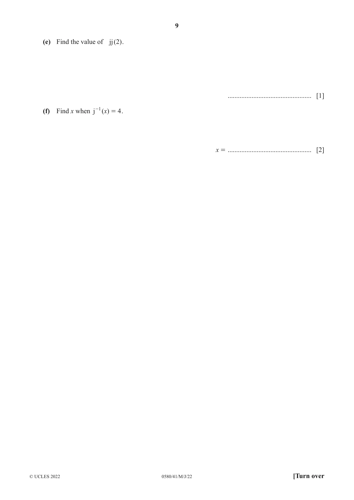 Cambridge IGCSE Mathematics 0580 2022 May/June Paper 4 · Variant 1 question paper, page 9 of 20