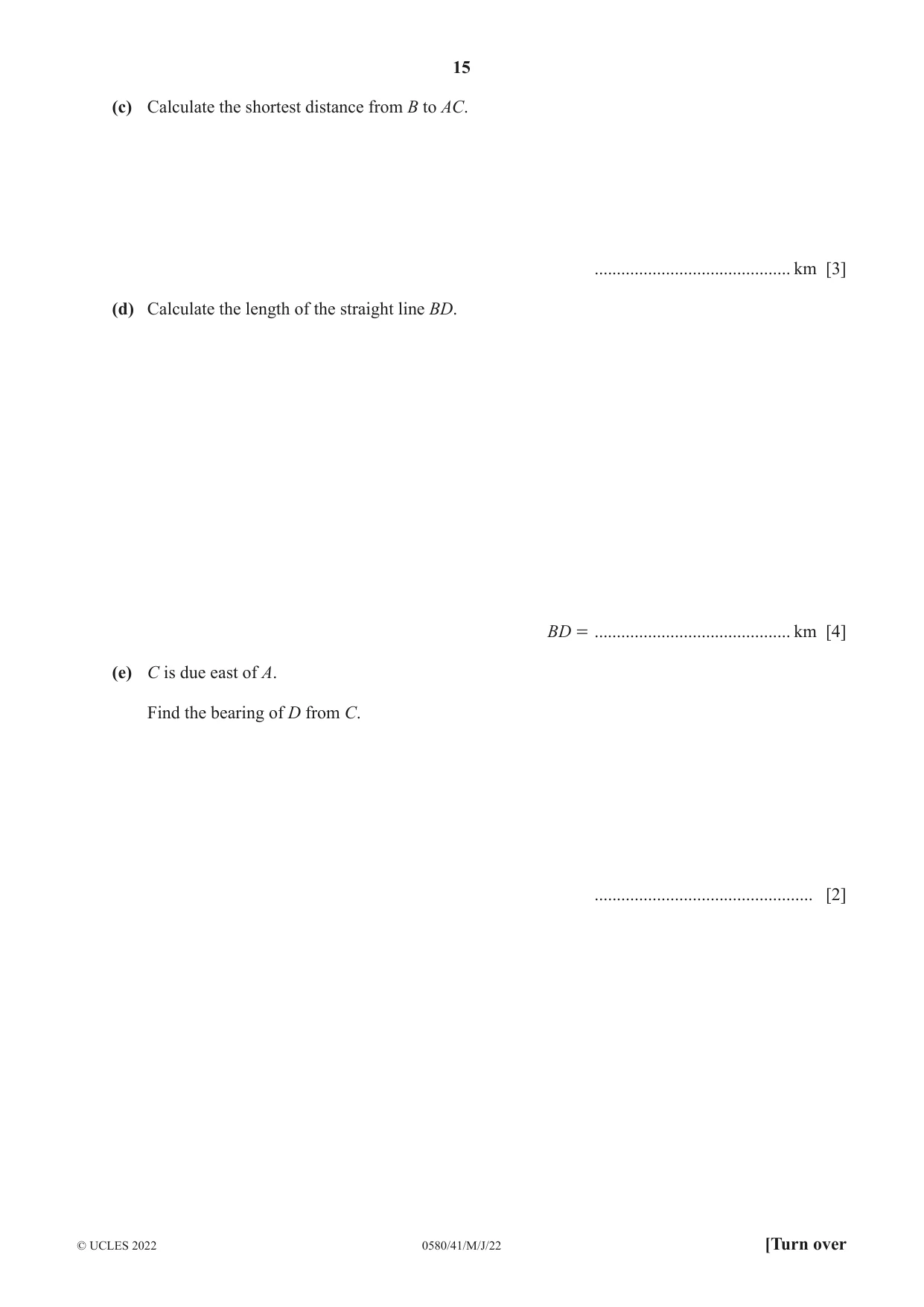 Cambridge IGCSE Mathematics 0580 2022 May/June Paper 4 · Variant 1 question paper, page 15 of 20