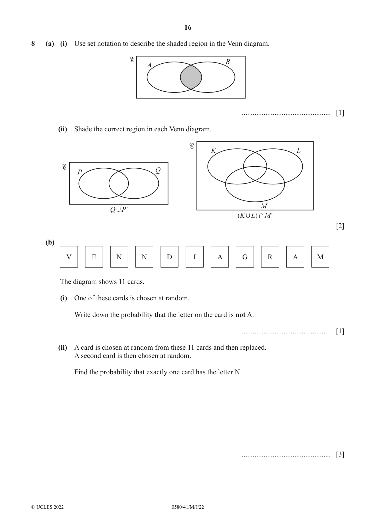 Cambridge IGCSE Mathematics 0580 2022 May/June Paper 4 · Variant 1 question paper, page 16 of 20