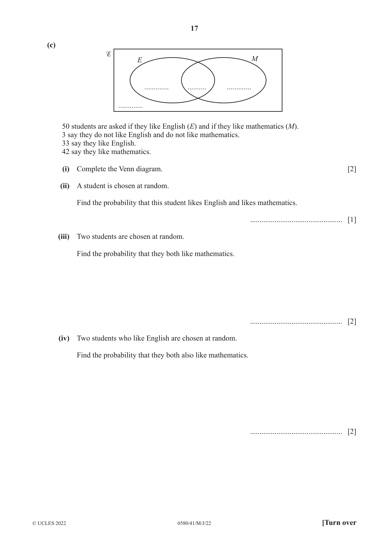 Cambridge IGCSE Mathematics 0580 2022 May/June Paper 4 · Variant 1 question paper, page 17 of 20