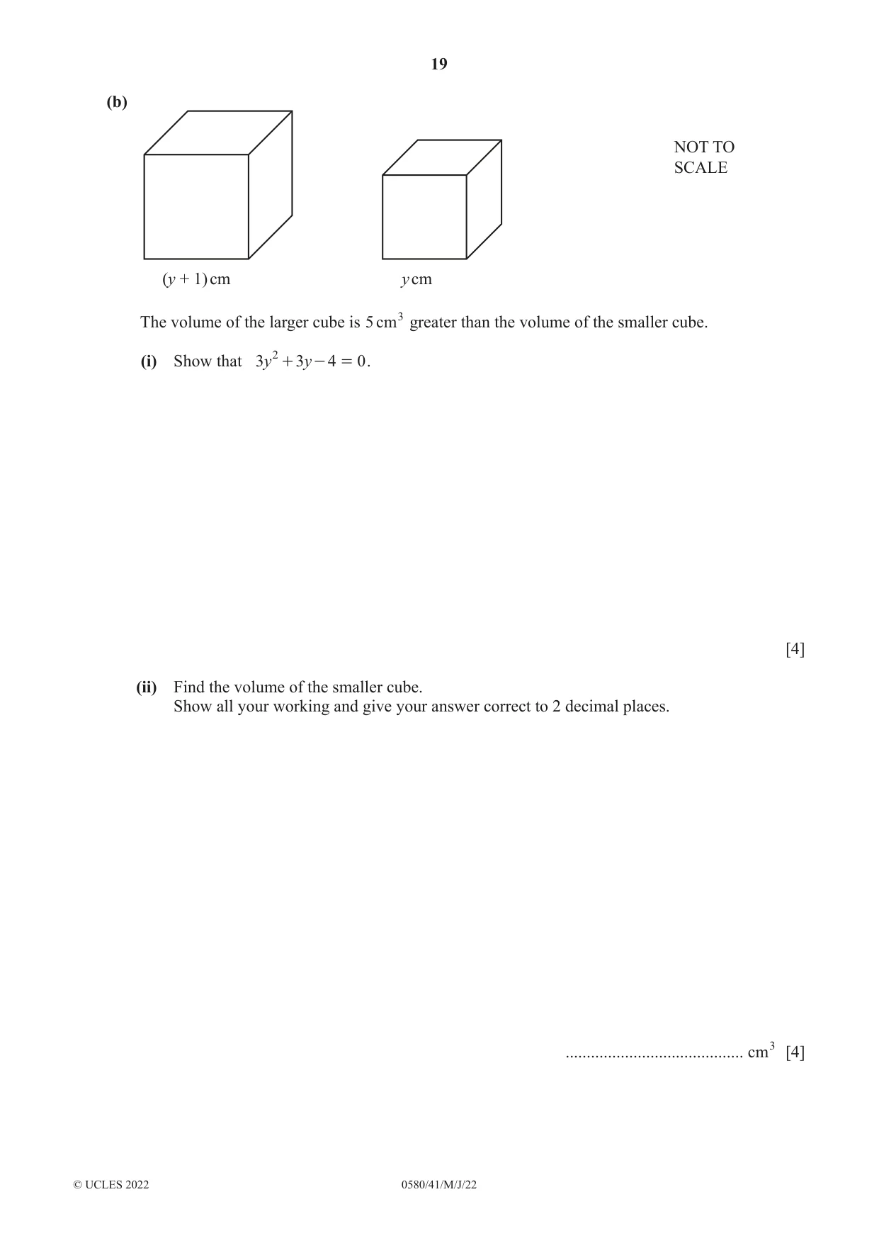 Cambridge IGCSE Mathematics 0580 2022 May/June Paper 4 · Variant 1 question paper, page 19 of 20