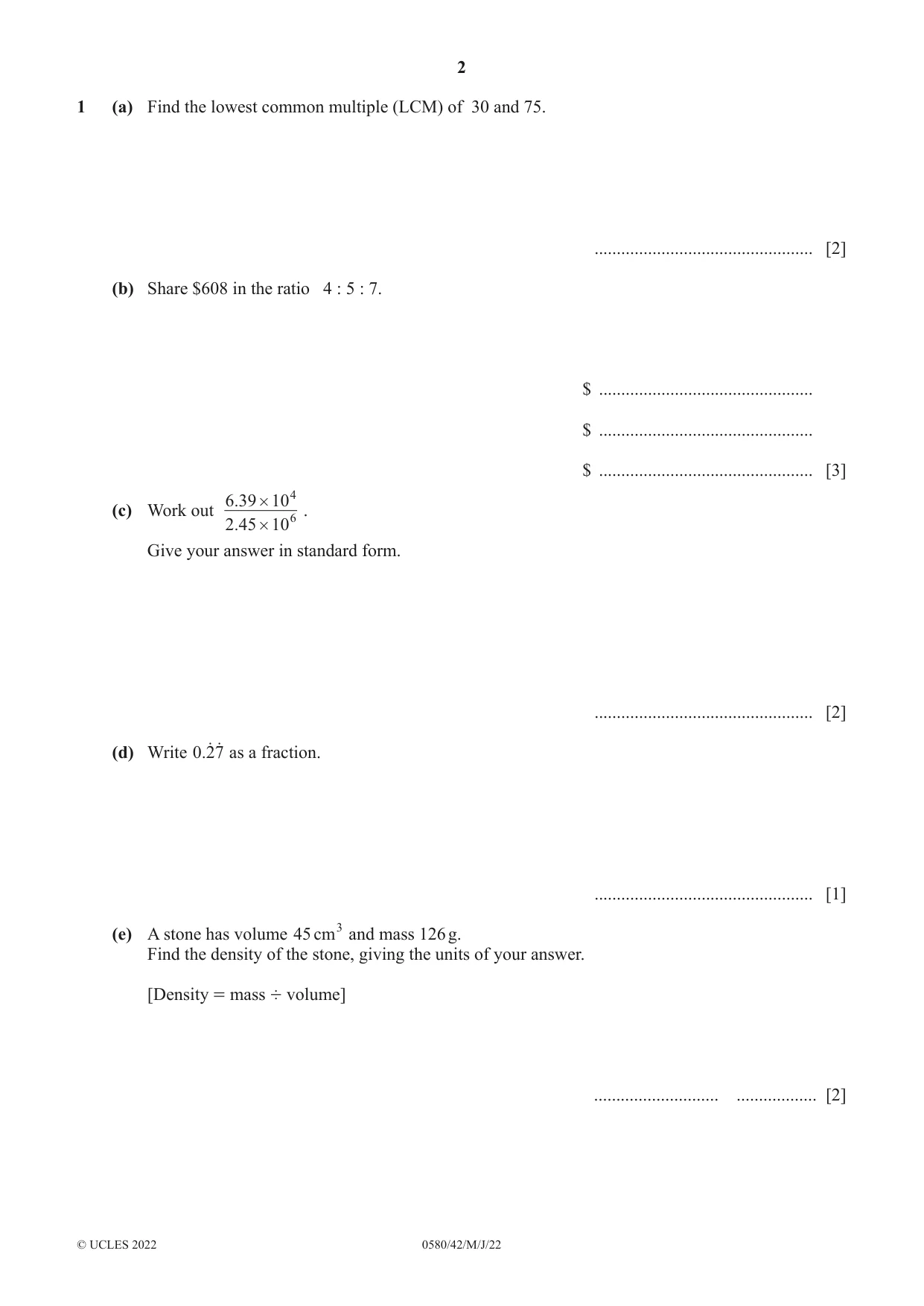 Cambridge IGCSE Mathematics 0580 2022 May/June Paper 4 · Variant 2 question paper, page 2 of 20