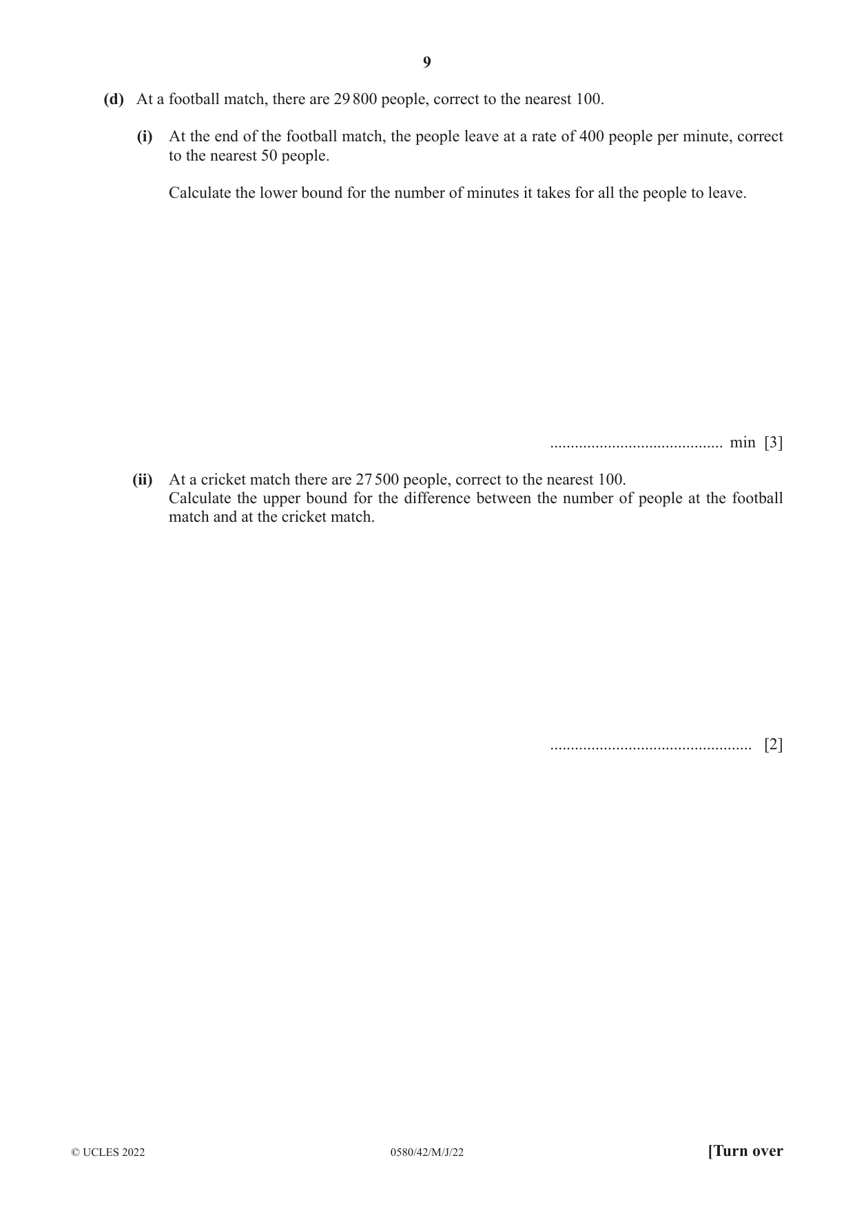 Cambridge IGCSE Mathematics 0580 2022 May/June Paper 4 · Variant 2 question paper, page 9 of 20