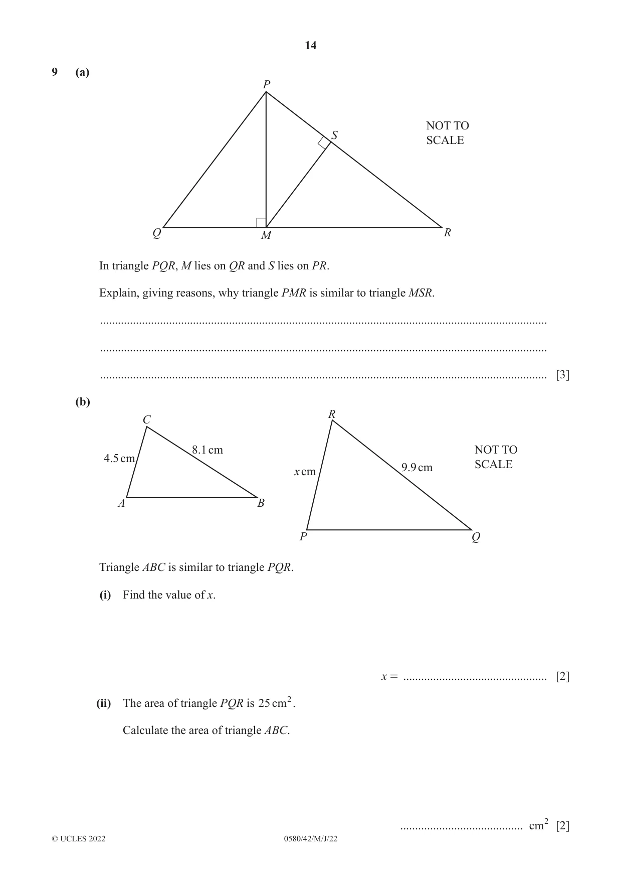 Cambridge IGCSE Mathematics 0580 2022 May/June Paper 4 · Variant 2 question paper, page 14 of 20
