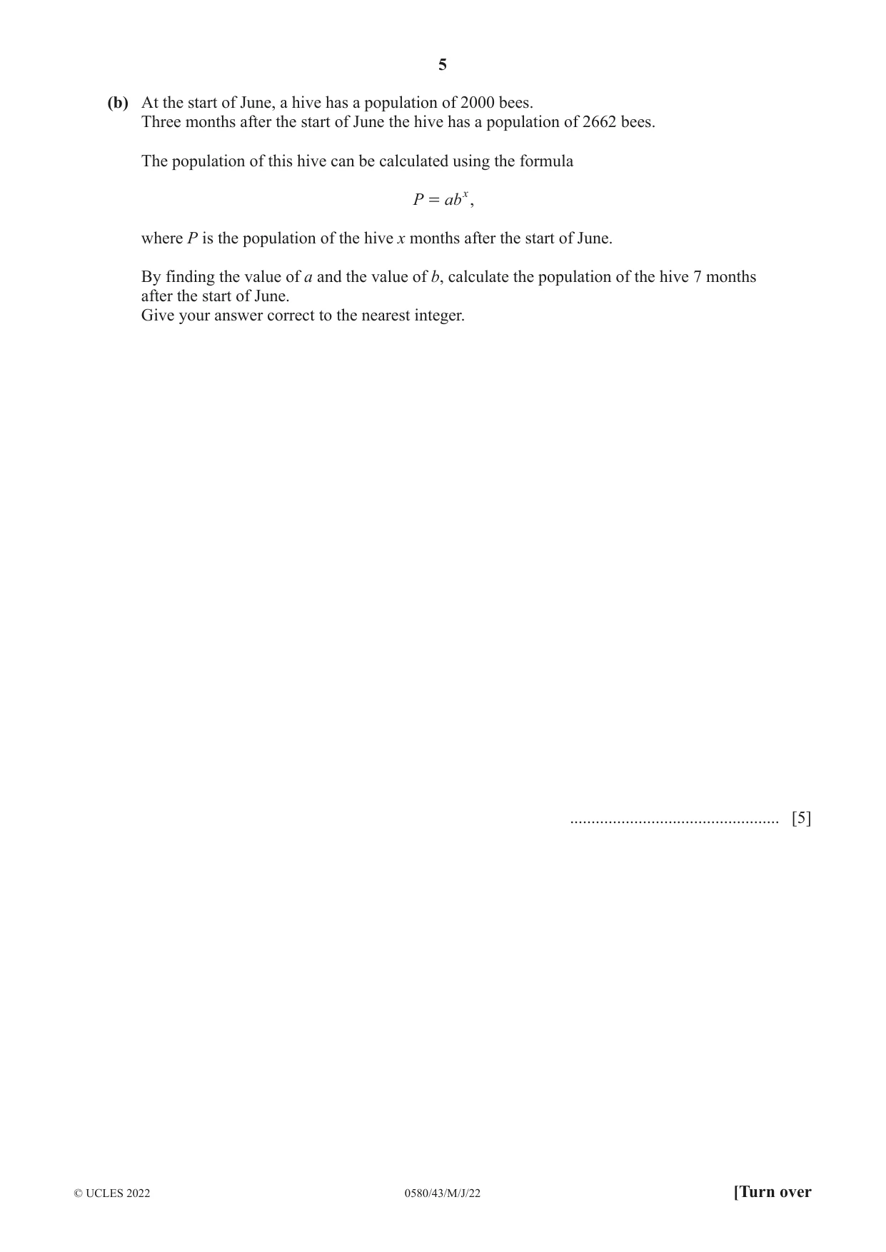 Cambridge IGCSE Mathematics 0580 2022 May/June Paper 4 · Variant 3 question paper, page 5 of 20