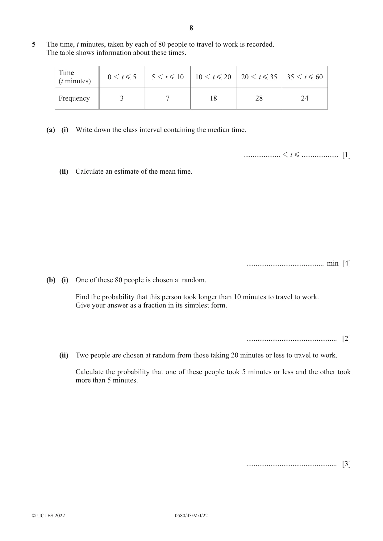 Cambridge IGCSE Mathematics 0580 2022 May/June Paper 4 · Variant 3 question paper, page 8 of 20