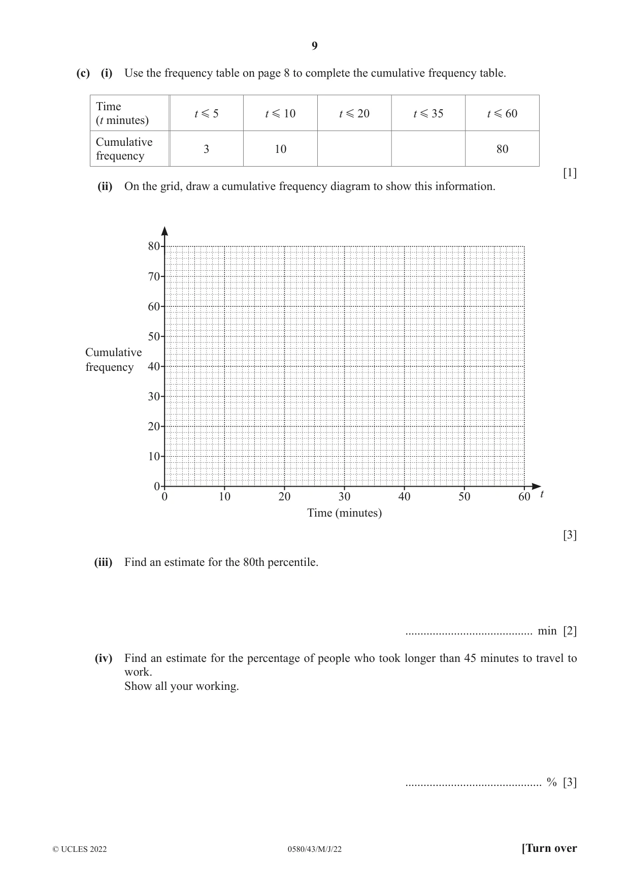 Cambridge IGCSE Mathematics 0580 2022 May/June Paper 4 · Variant 3 question paper, page 9 of 20