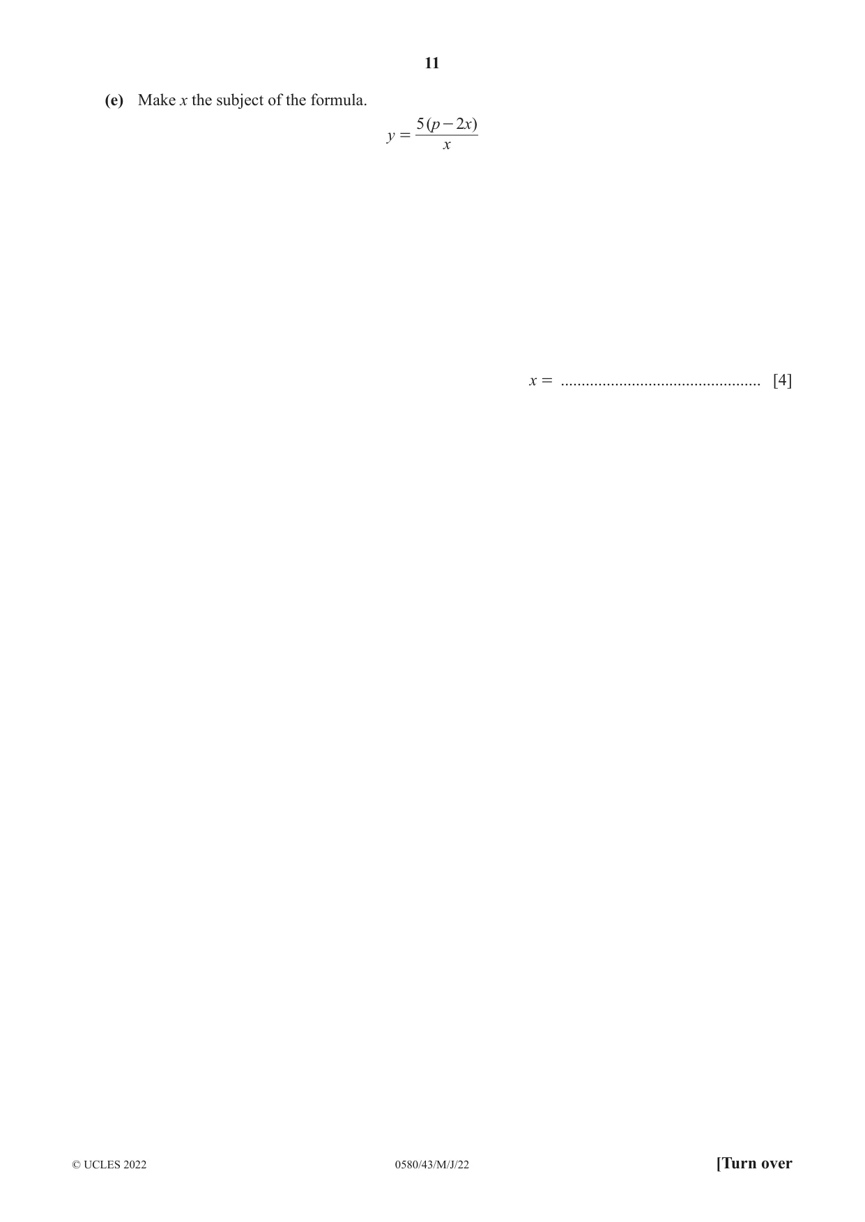Cambridge IGCSE Mathematics 0580 2022 May/June Paper 4 · Variant 3 question paper, page 11 of 20