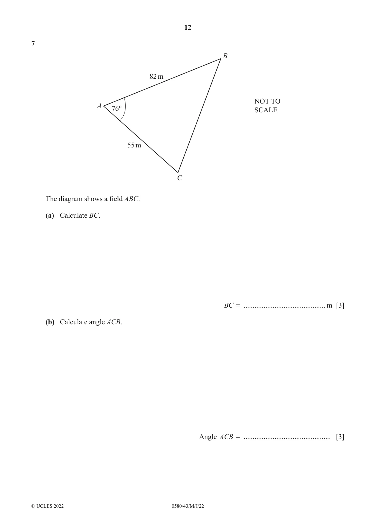 Cambridge IGCSE Mathematics 0580 2022 May/June Paper 4 · Variant 3 question paper, page 12 of 20