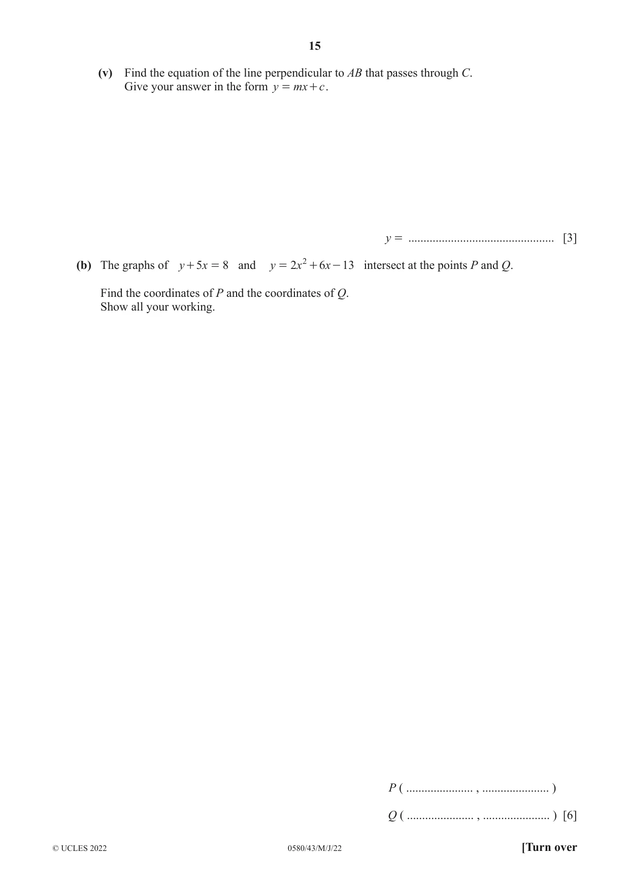 Cambridge IGCSE Mathematics 0580 2022 May/June Paper 4 · Variant 3 question paper, page 15 of 20